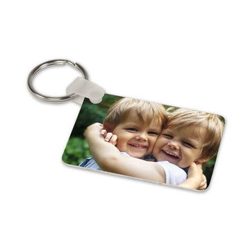 Aluminium key ring tag, glossy white, rectangle, printable on both sides