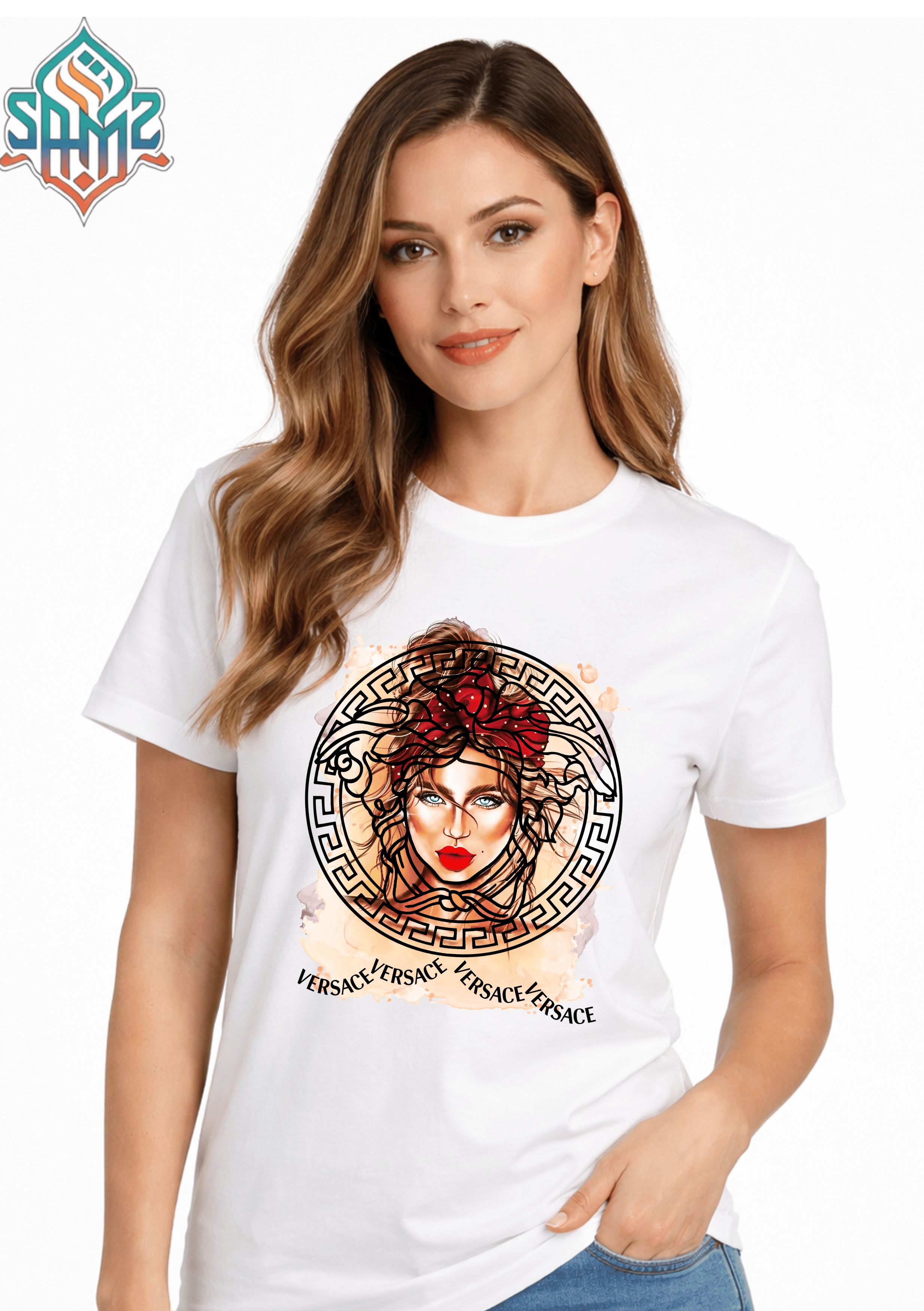 WOMAN VERSACE – Premium DTF Transfer Print for T-Shirts | Custom Heat Transfer Design for Men Women Kids | High Quality Graphic Shirt Printing | SAMZ 24