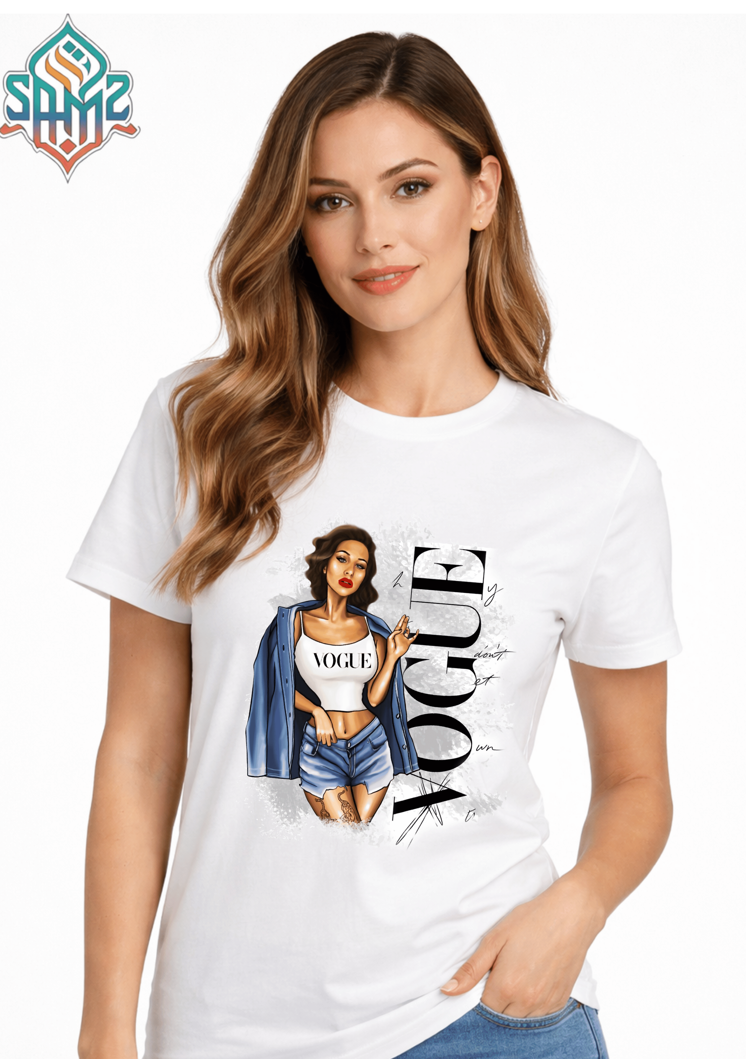 VOGUE WOMAN JEANS – Premium DTF Transfer Print for T-Shirts | Custom Heat Transfer Design for Men Women Kids | High Quality Graphic Shirt Printing | SAMZ 24