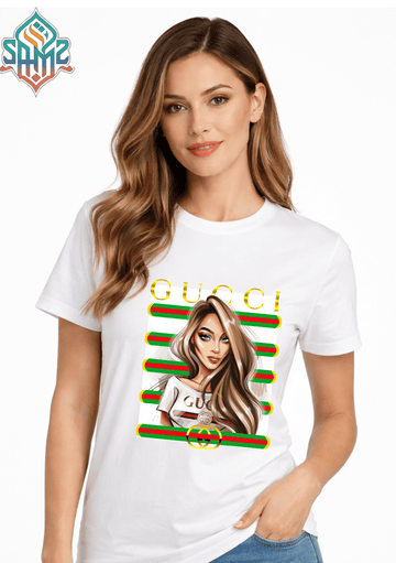 WOMAN GUCCI – Premium DTF Transfer Print for T-Shirts | Custom Heat Transfer Design for Men Women Kids | High Quality Graphic Shirt Printing | SAMZ 24