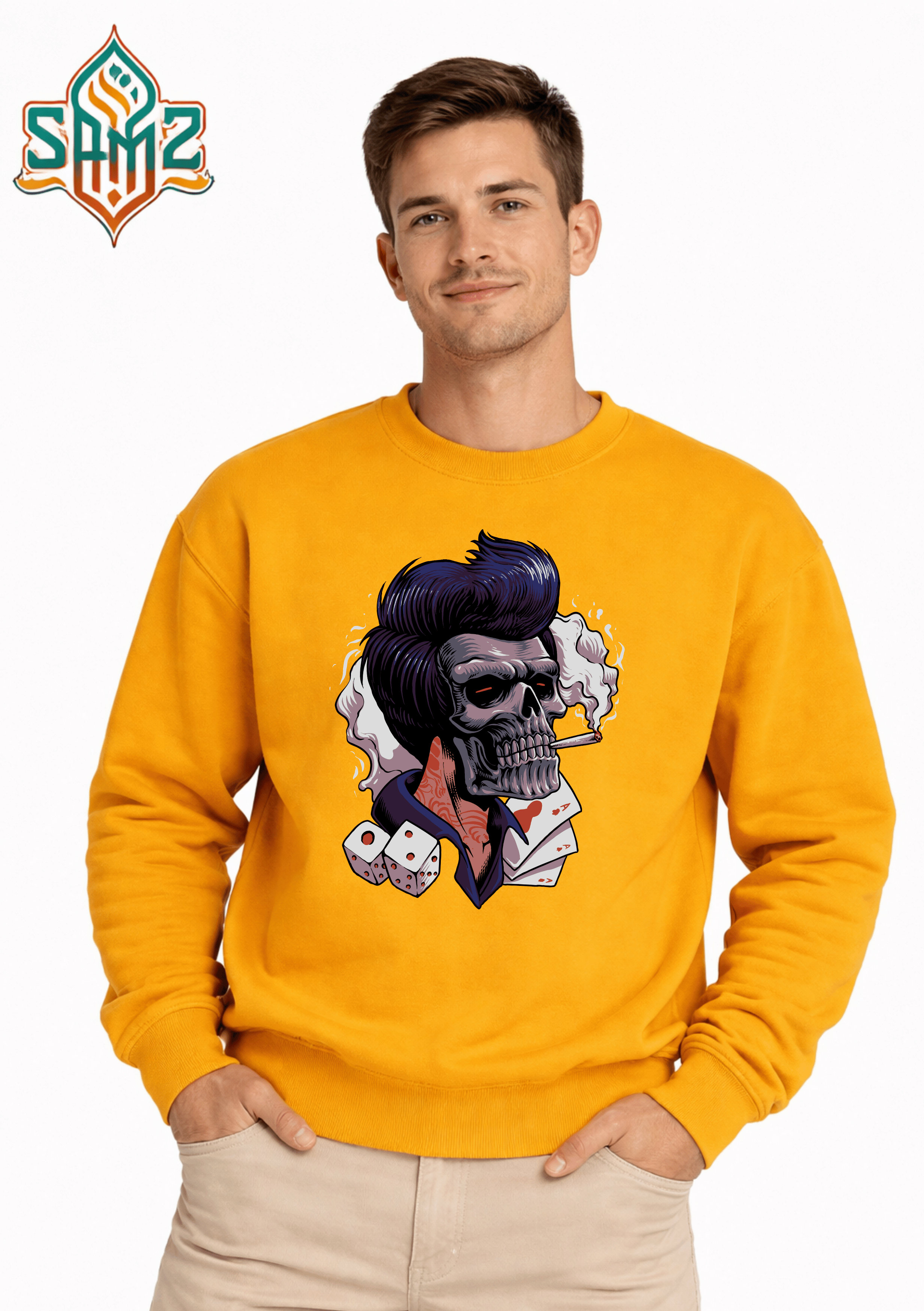 Skull Gambler Smoke – Premium DTF Transfer Print for T-Shirts | Custom Heat Transfer Unisex | High Quality Shirt Printing | SAMZ 24