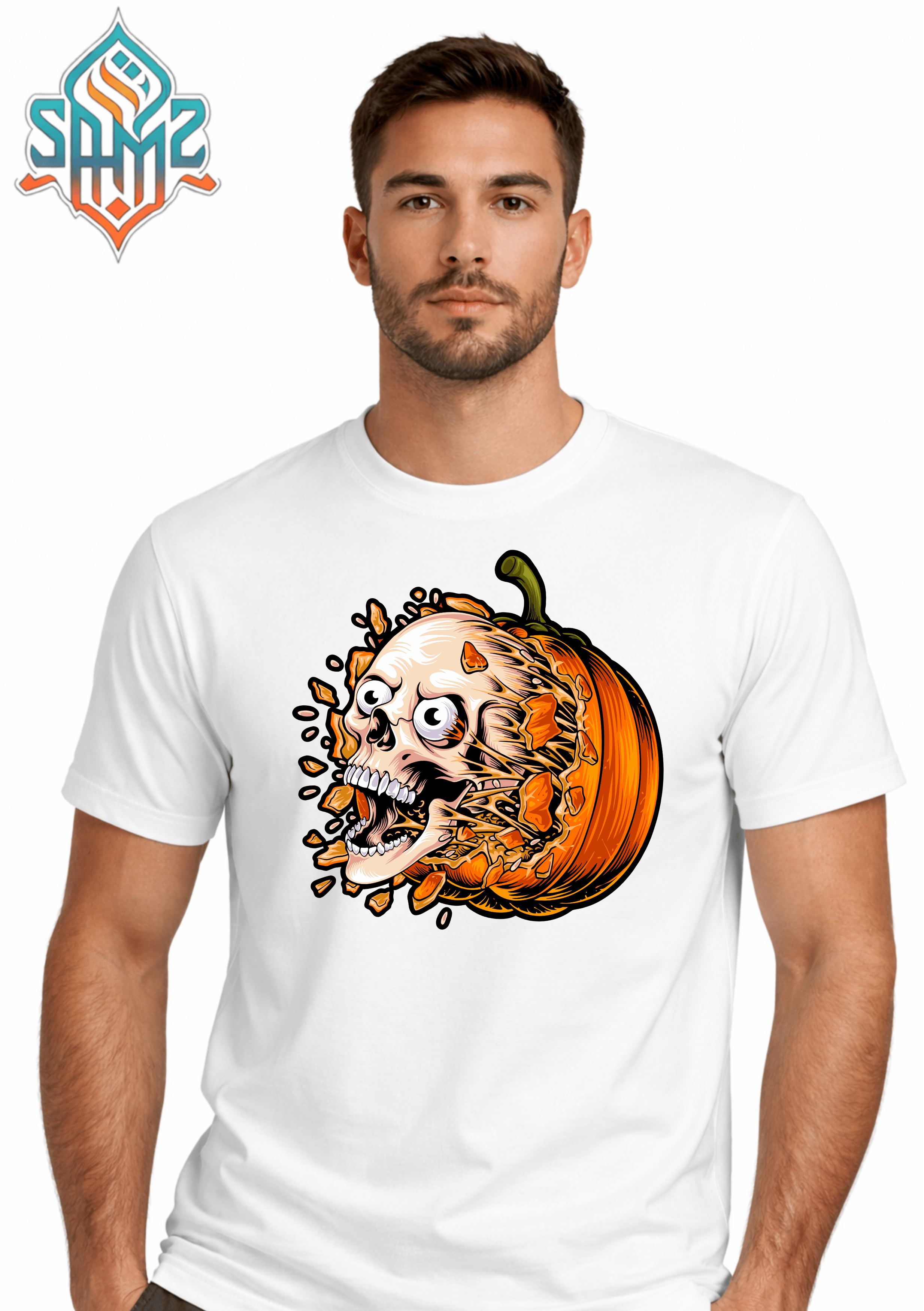 Pumpkin Skull – Premium DTF Transfer Print for T-Shirts | Custom Heat Transfer Design Unisex | High Quality Shirt Printing | SAMZ 24