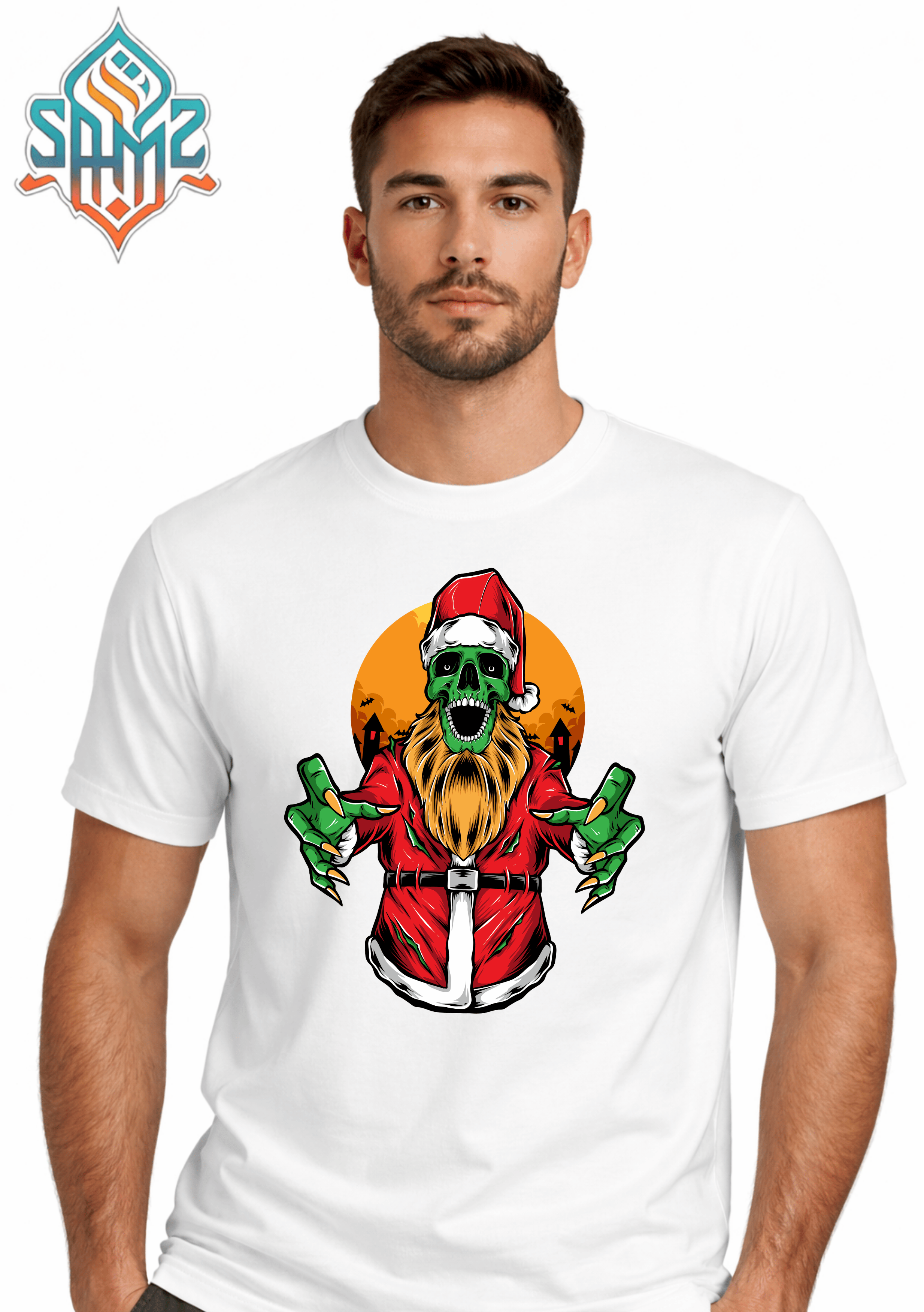 Skull Santa – Premium DTF Transfer Print for T-Shirts | Custom Heat Transfer Design Unisex | High Quality Shirt Printing | SAMZ 24