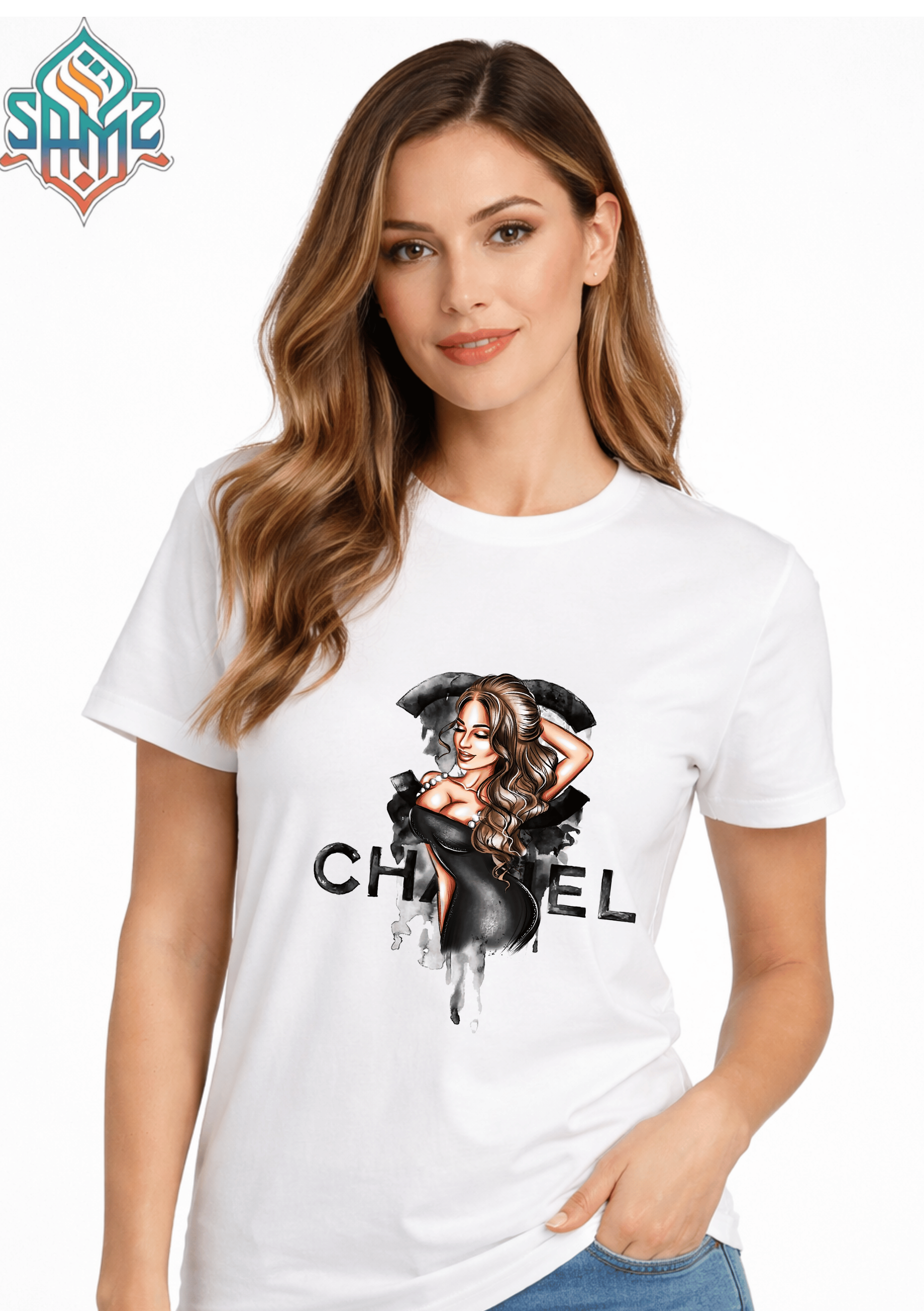 WOMAN CHANEL – Premium DTF Transfer Print for T-Shirts | Custom Heat Transfer Design for Men Women Kids | High Quality Graphic Shirt Printing | SAMZ 24