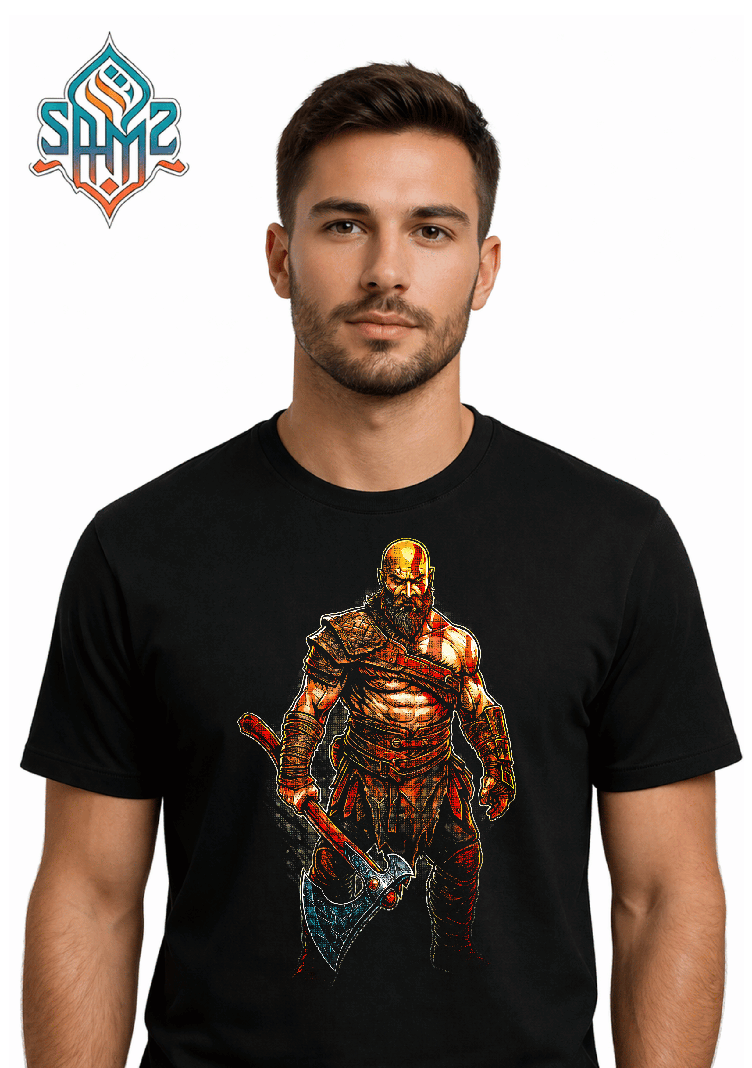 God of War Kratos Style Warrior – Premium DTF Transfer Print for T-Shirts | Custom Heat Transfer Design Unisex | High Quality Shirt Printing | SAMZ 24