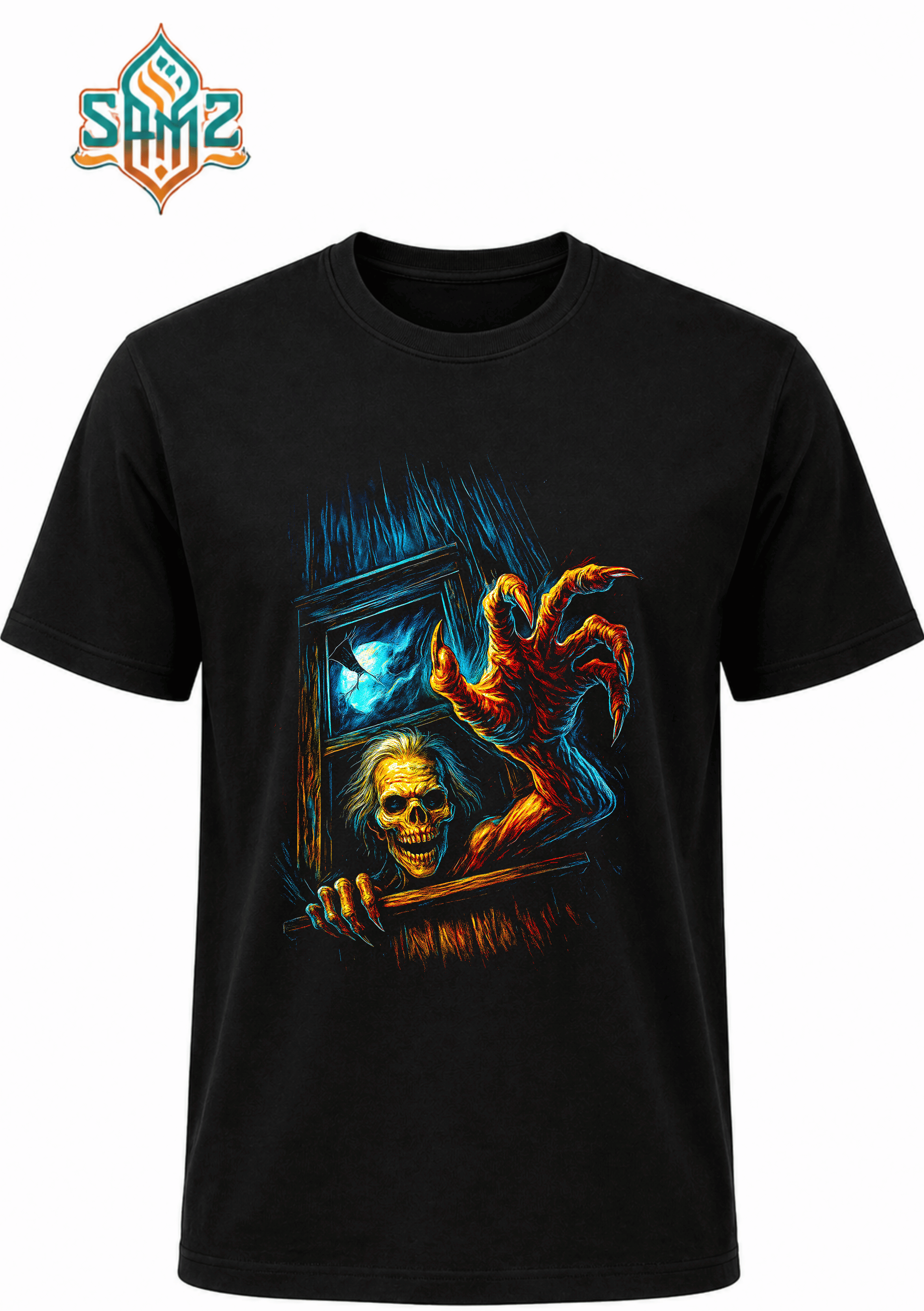 Skeleton In A Dark Window – Premium DTF Transfer Print for T-Shirts | Custom Heat Transfer Design Unisex | High Quality Shirt Printing | SAMZ 24