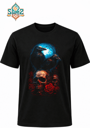 Ravens On Skull – Premium DTF Transfer Print for T-Shirts | Custom Heat Transfer Design Unisex | High Quality Shirt Printing | SAMZ 24