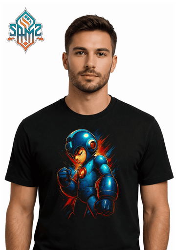 Mega Man Style Blue Fighter – Premium DTF Transfer Print for T-Shirts | Custom Heat Transfer Design Unisex | High Quality Shirt Printing | SAMZ 24