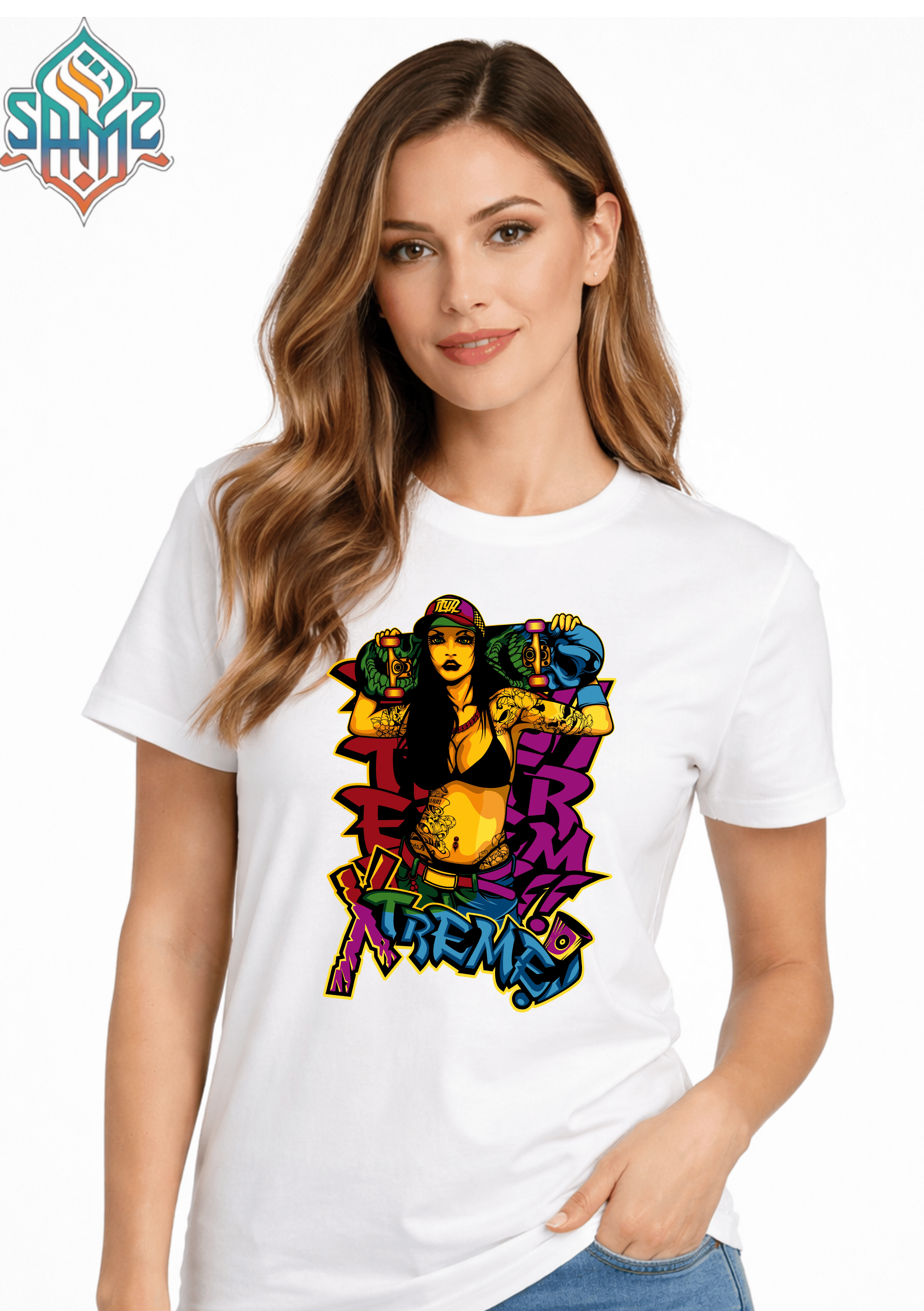 Street Skater Girl Tattoo Art – Premium DTF Transfer Print for T-Shirts | Custom Heat Transfer Unisex | High Quality Shirt Printing | SAMZ 24