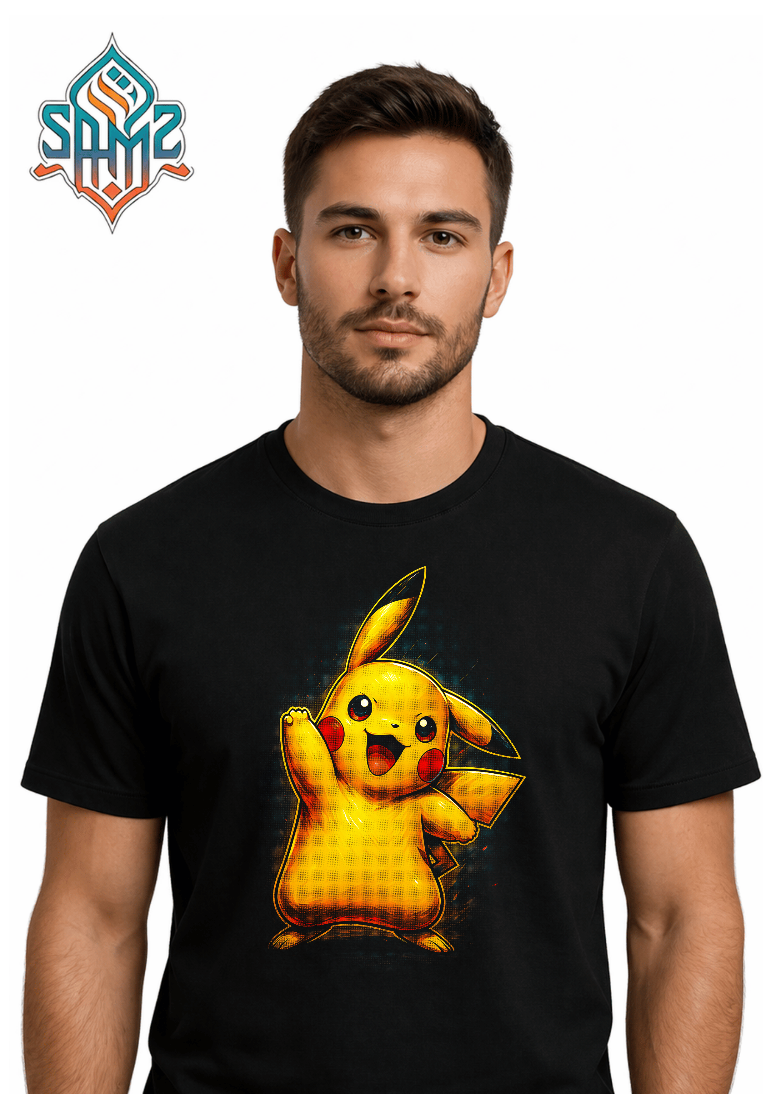 Cute Pikachu Happy Pose – Premium DTF Transfer Print for T-Shirts | Custom Heat Transfer Design Unisex | High Quality Shirt Printing | SAMZ 24