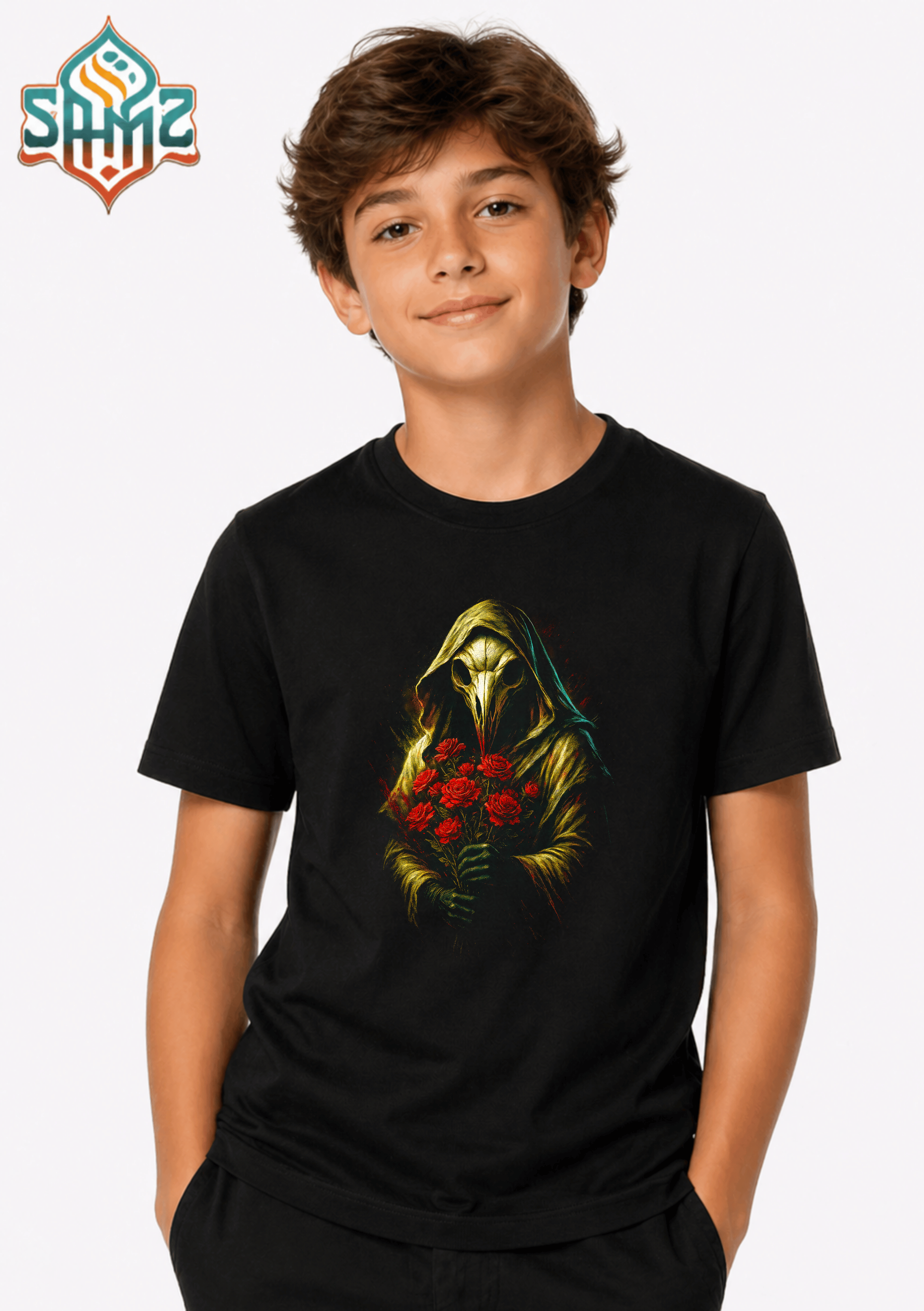 Plague Doctor with Flowers - Premium DTF Transfer Print for T-Shirts | Custom Heat Transfer Design Unisex | High Quality Shirt Printing | SAMZ 24