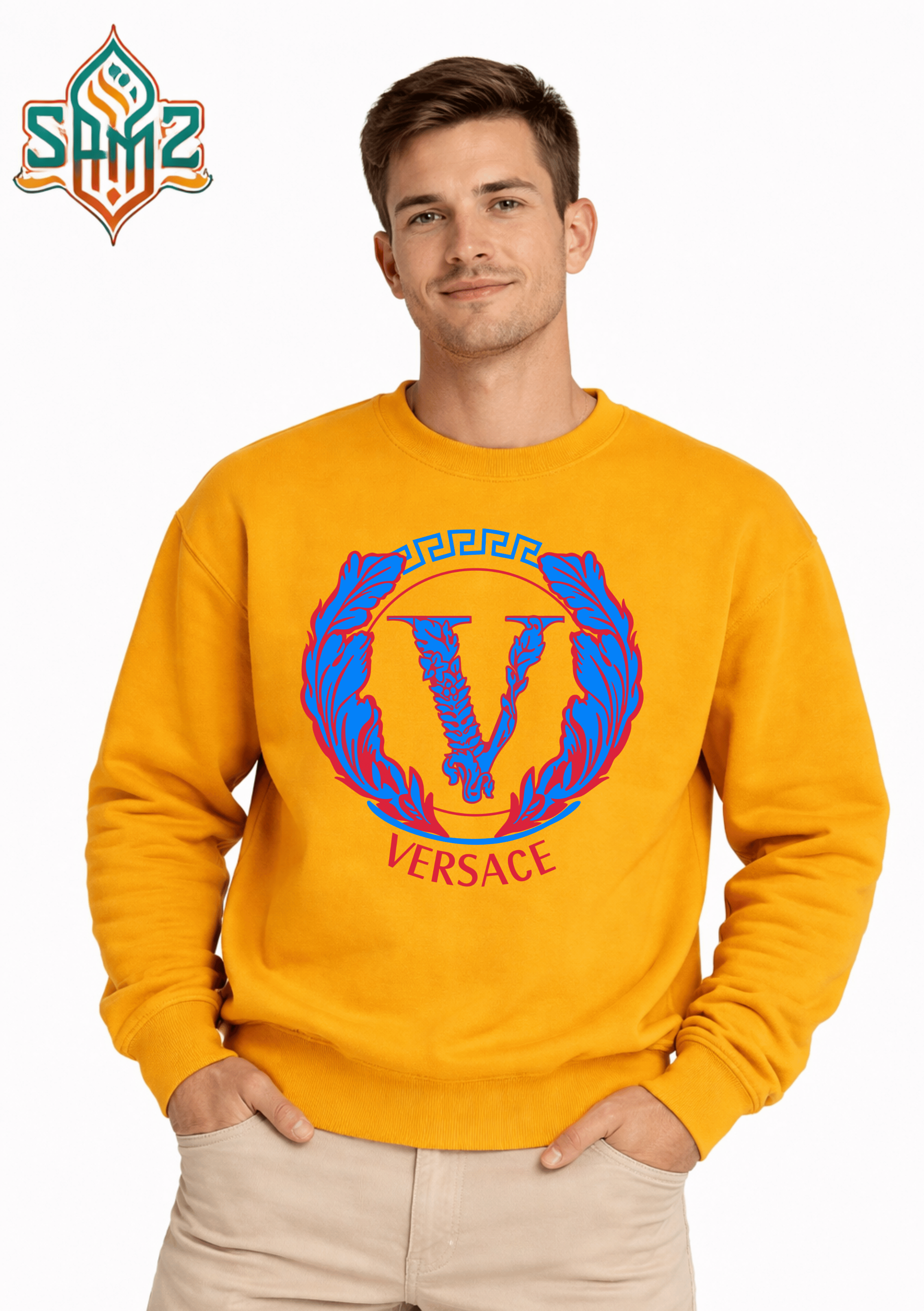 Versace Blue Crest Logo – Premium DTF Transfer Print for T-Shirts | Custom Heat Transfer Unisex | High Quality Shirt Printing | SAMZ 24