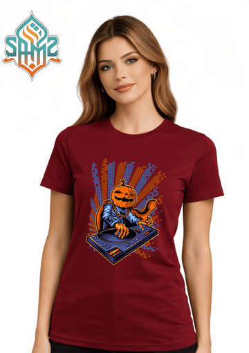 Halloween DJ Pumpkin – Premium DTF Transfer Print for T-Shirts | Custom Heat Transfer Unisex | High Quality Shirt Printing | SAMZ 24