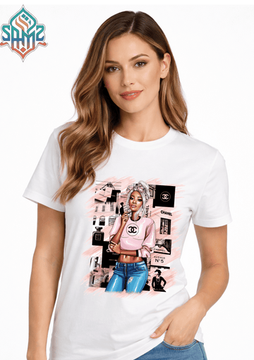 CHANEL WOMAN PINK – Premium DTF Transfer Print for T-Shirts | Custom Heat Transfer Design for Men Women Kids | High Quality Graphic Shirt Printing | SAMZ 24