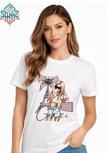 GUCCI PARIS WOMAN – Premium DTF Transfer Print for T-Shirts | Custom Heat Transfer Design for Men Women Kids | High Quality Graphic Shirt Printing | SAMZ 24