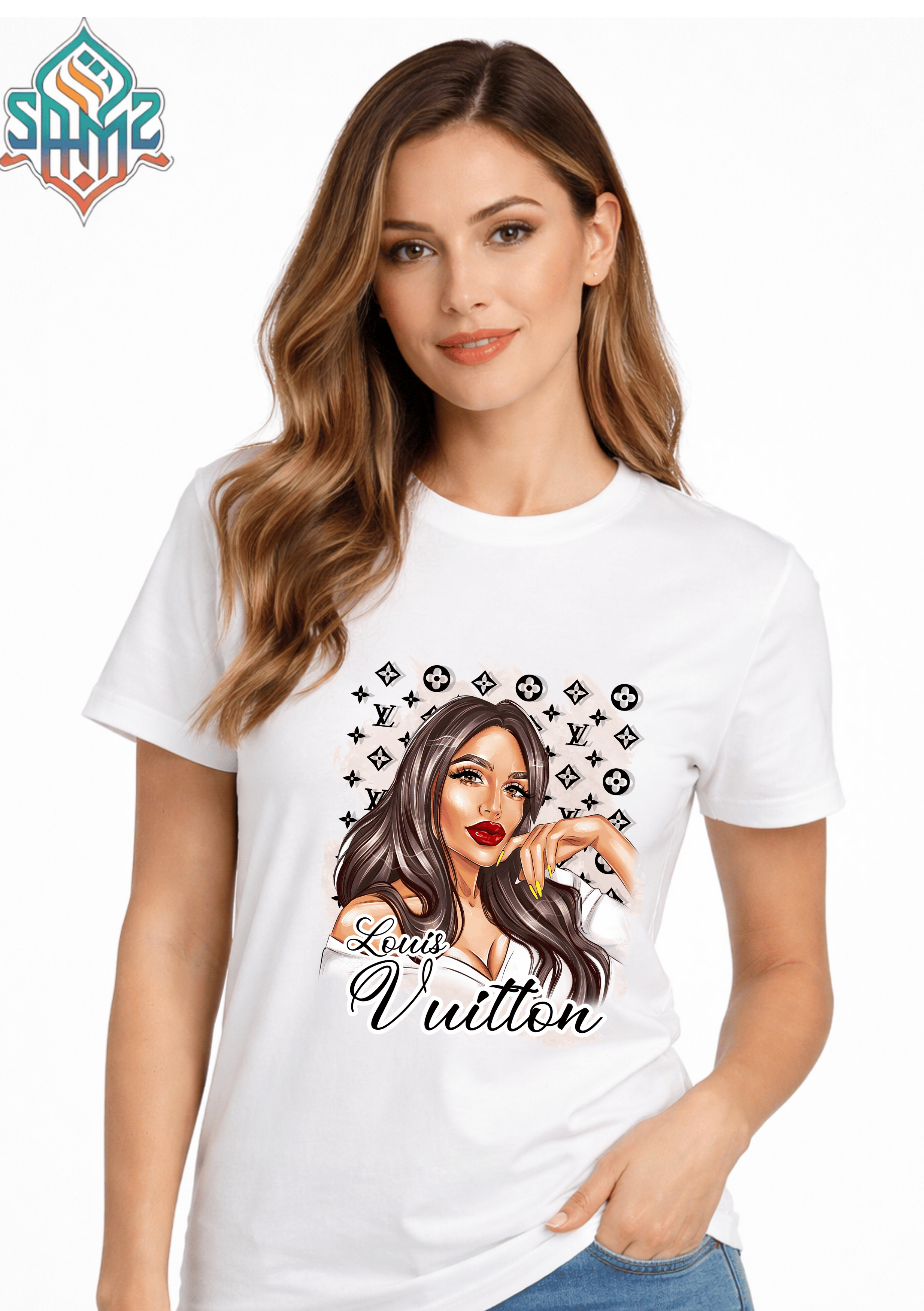 WOMAN LOUIS VUITTON – Premium DTF Transfer Print for T-Shirts | Custom Heat Transfer Design for Men Women Kids | High Quality Graphic Shirt Printing | SAMZ 24