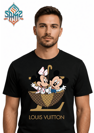 Louis Vuitton Mickey Mouse Couple – Premium DTF Transfer Print for T-Shirts | Custom Heat Transfer Design for Men Women Kids | High Quality Graphic Shirt Printing | SAMZ 24