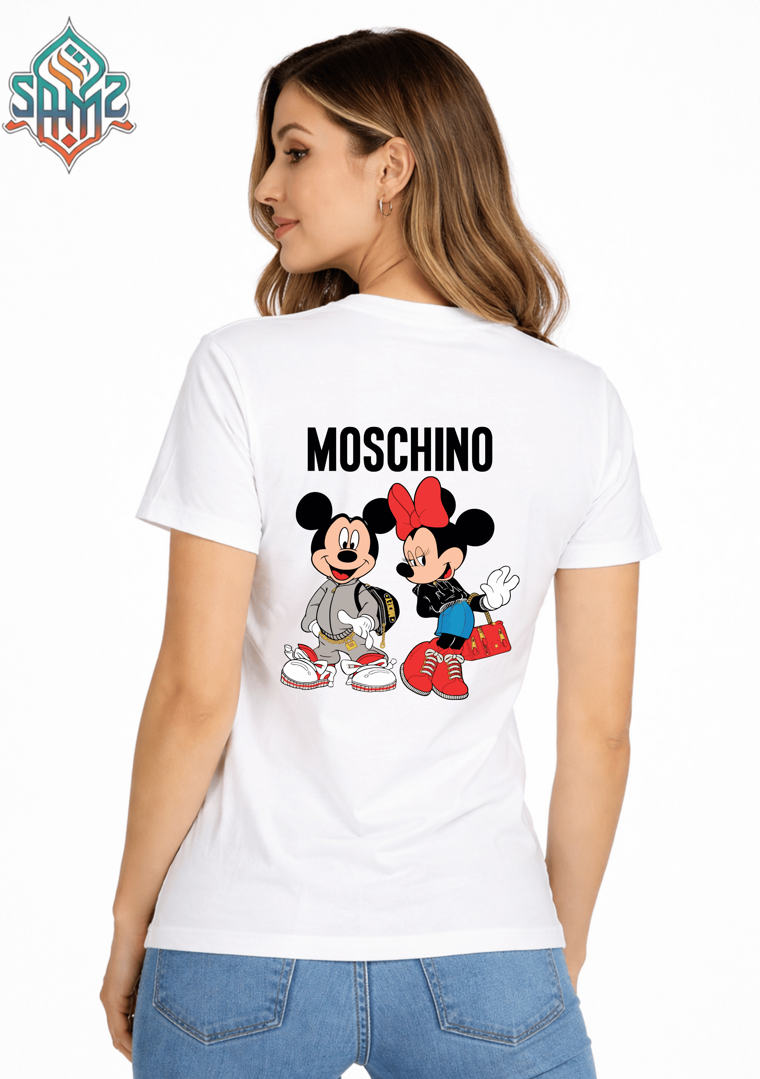 Moschino Mickey Mouse – Premium DTF Transfer Print for T-Shirts | Custom Heat Transfer Design for Men Women Kids | High Quality Graphic Shirt Printing | SAMZ 24