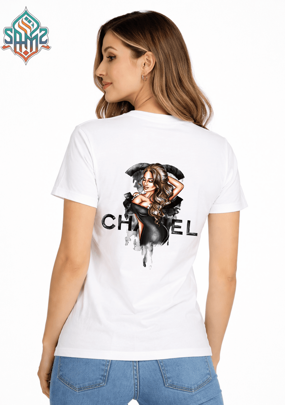 WOMAN CHANEL – Premium DTF Transfer Print for T-Shirts | Custom Heat Transfer Design for Men Women Kids | High Quality Graphic Shirt Printing | SAMZ 24
