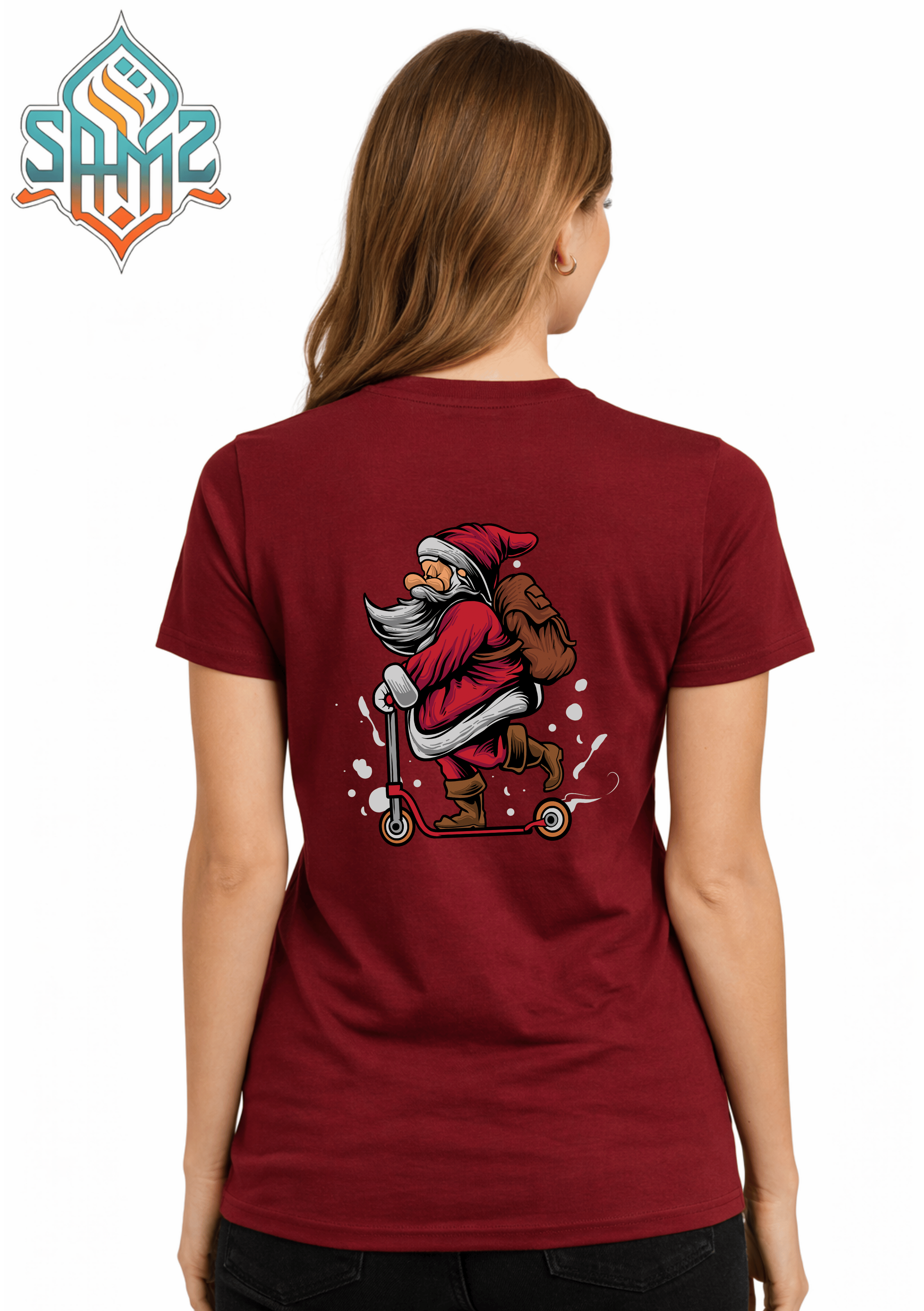 Santa Scooter – Premium DTF Transfer Print for T-Shirts | Custom Heat Transfer Unisex | High Quality Shirt Printing | SAMZ 24