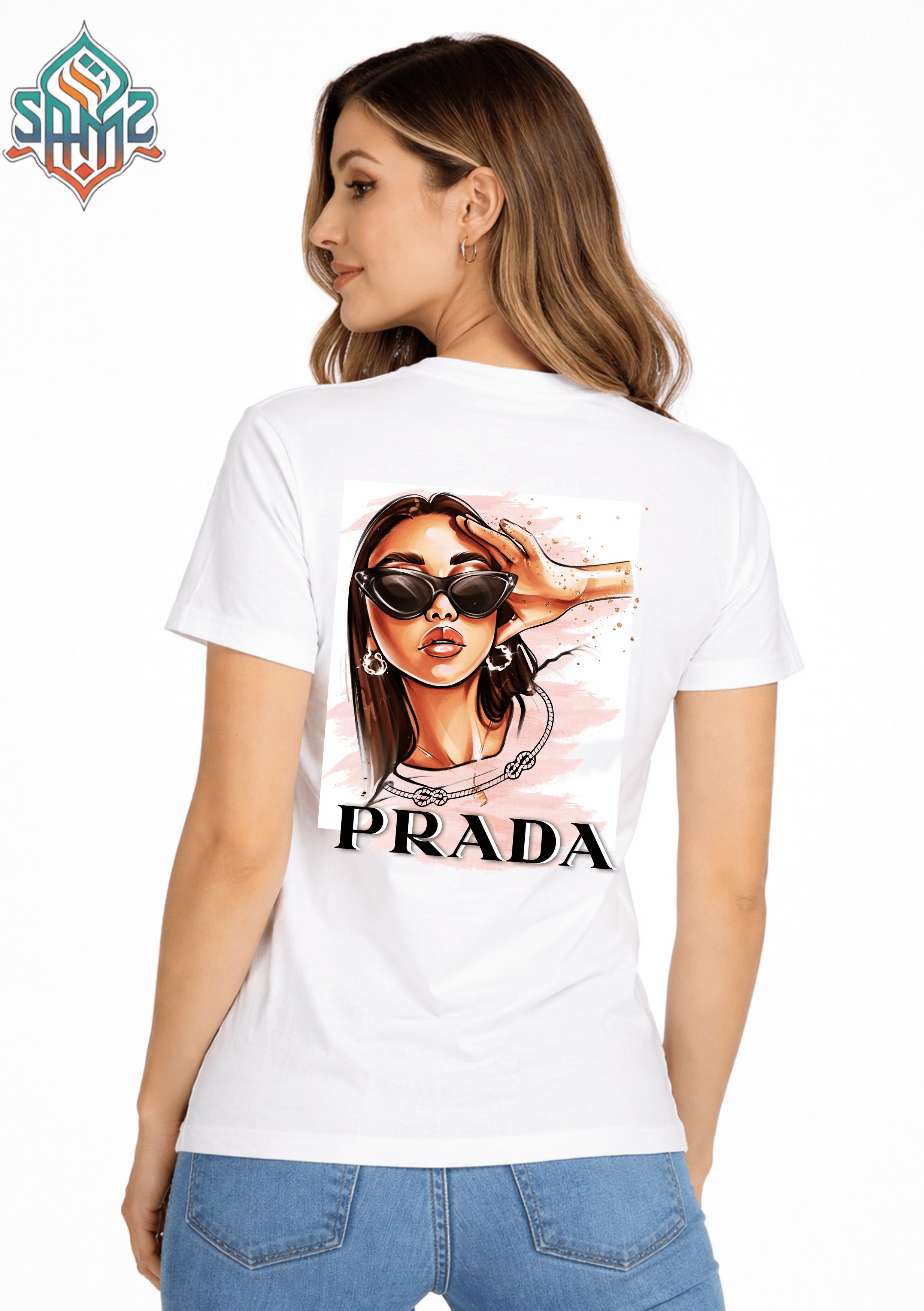 WOMAN PRADA – Premium DTF Transfer Print for T-Shirts | Custom Heat Transfer Design for Men Women Kids | High Quality Graphic Shirt Printing | SAMZ 24