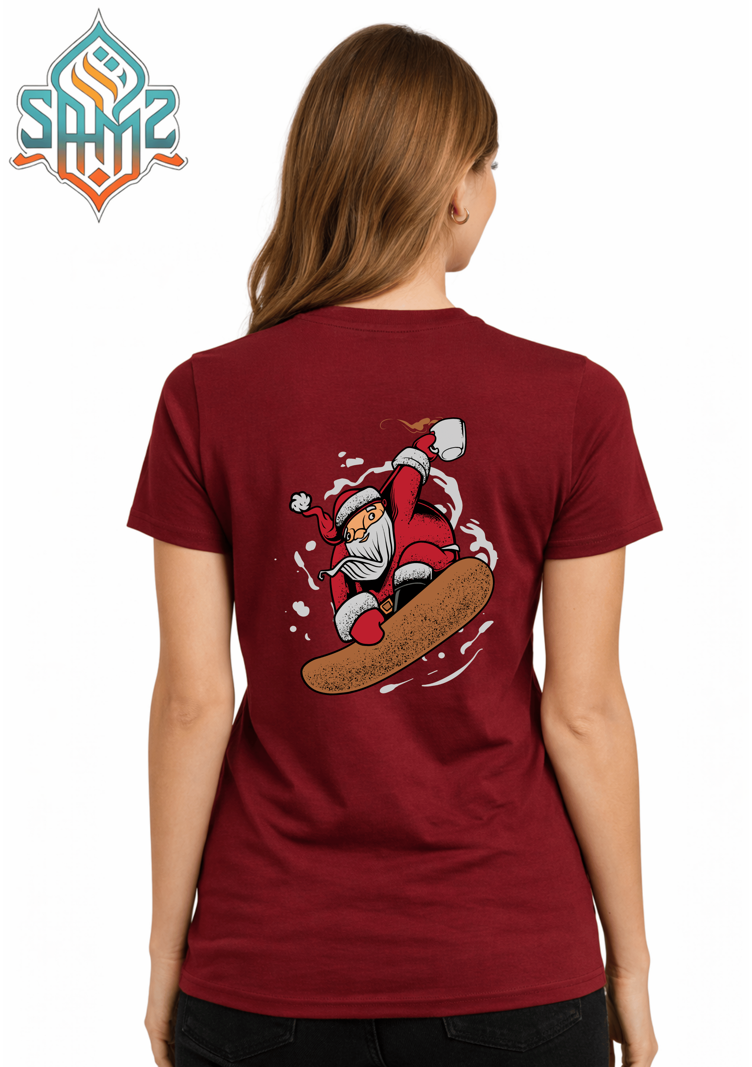 Santa Snowboard – Premium DTF Transfer Print for T-Shirts | Custom Heat Transfer Unisex | High Quality Shirt Printing | SAMZ 24