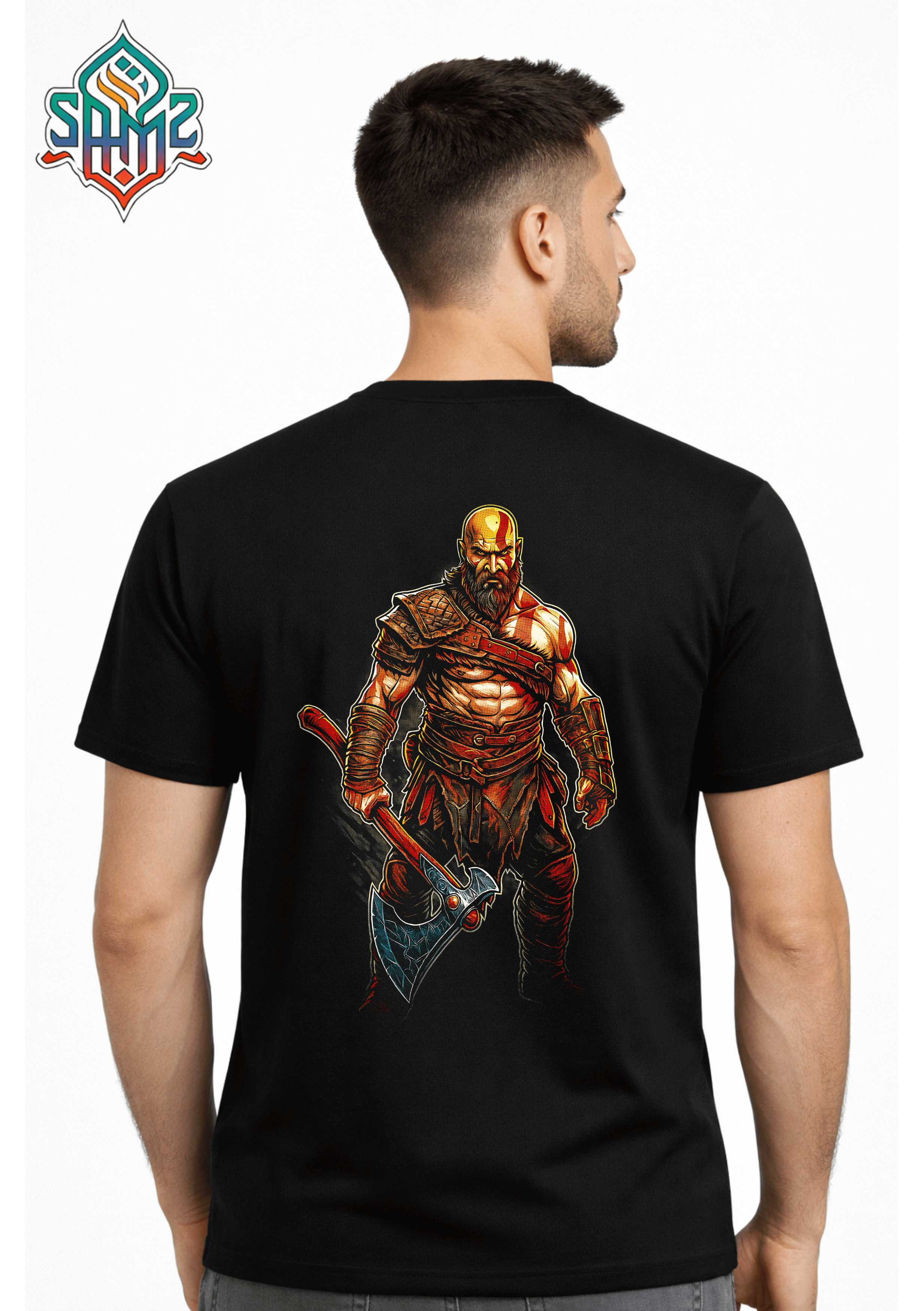 God of War Kratos Style Warrior – Premium DTF Transfer Print for T-Shirts | Custom Heat Transfer Design Unisex | High Quality Shirt Printing | SAMZ 24