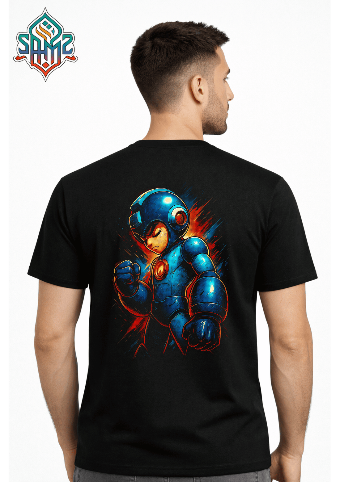 Mega Man Style Blue Fighter – Premium DTF Transfer Print for T-Shirts | Custom Heat Transfer Design Unisex | High Quality Shirt Printing | SAMZ 24