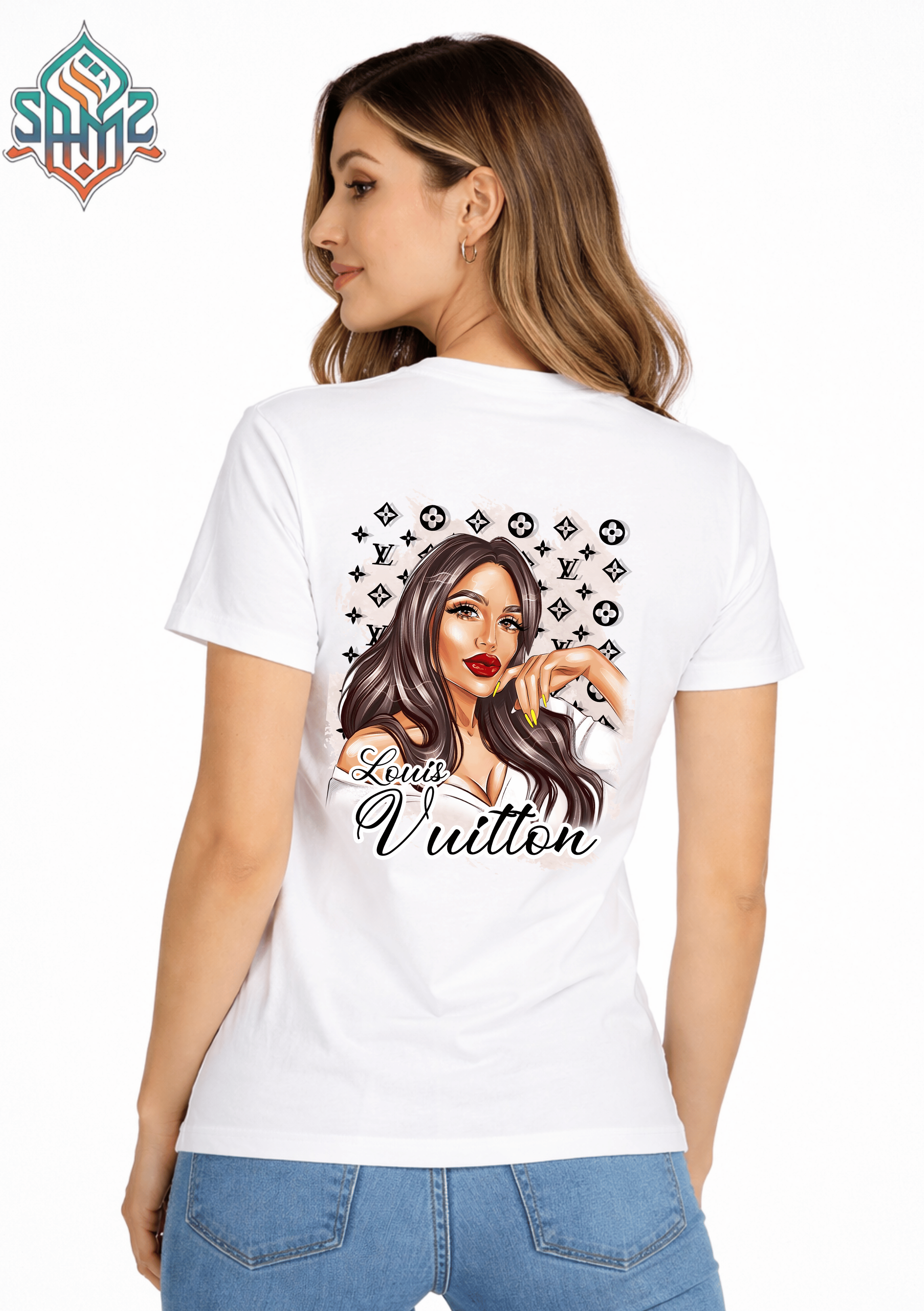 WOMAN LOUIS VUITTON – Premium DTF Transfer Print for T-Shirts | Custom Heat Transfer Design for Men Women Kids | High Quality Graphic Shirt Printing | SAMZ 24