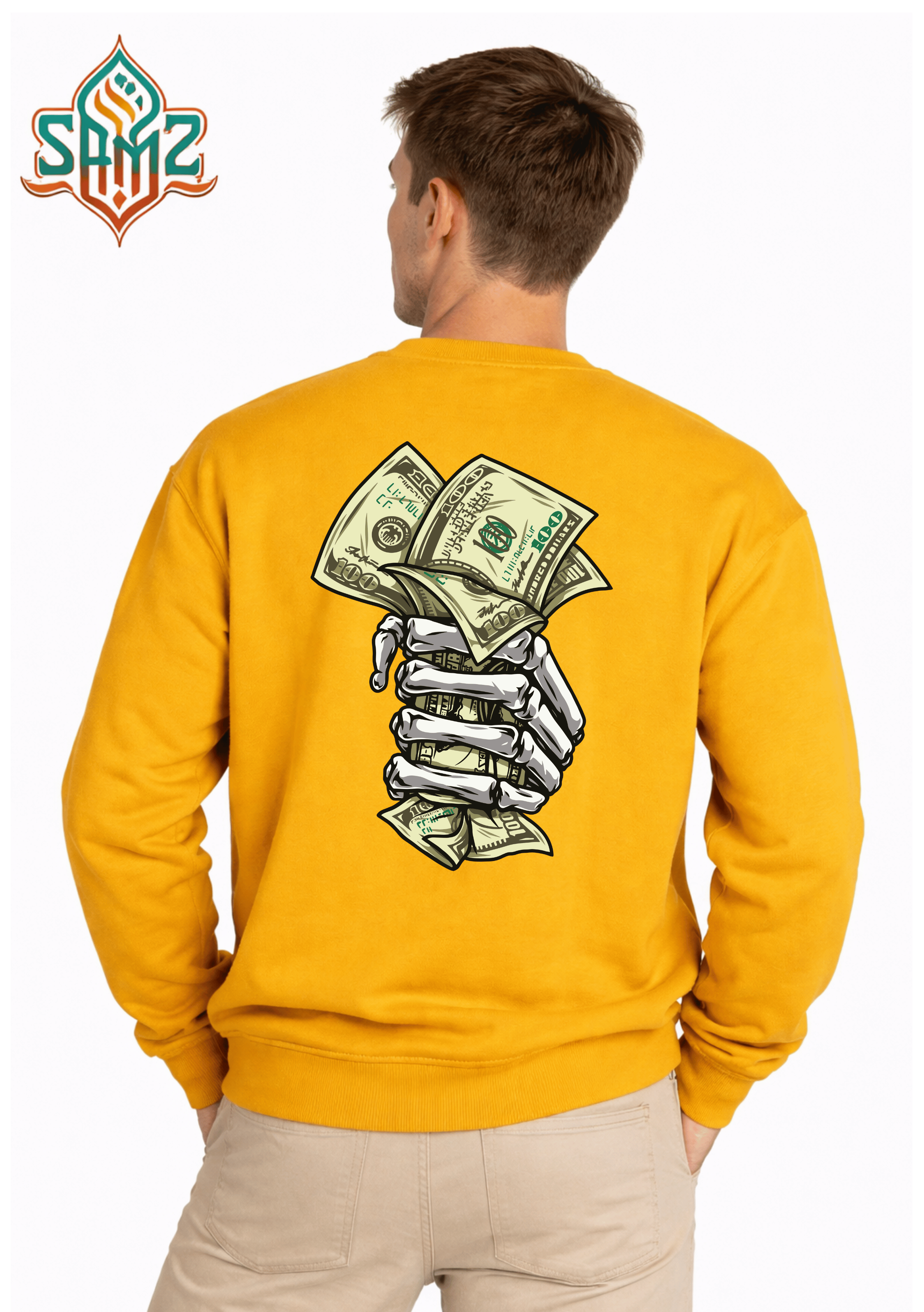 Cash in Skelton Hand – Premium DTF Transfer Print for T-Shirts | Custom Heat Transfer Unisex | High Quality Shirt Printing | SAMZ 24