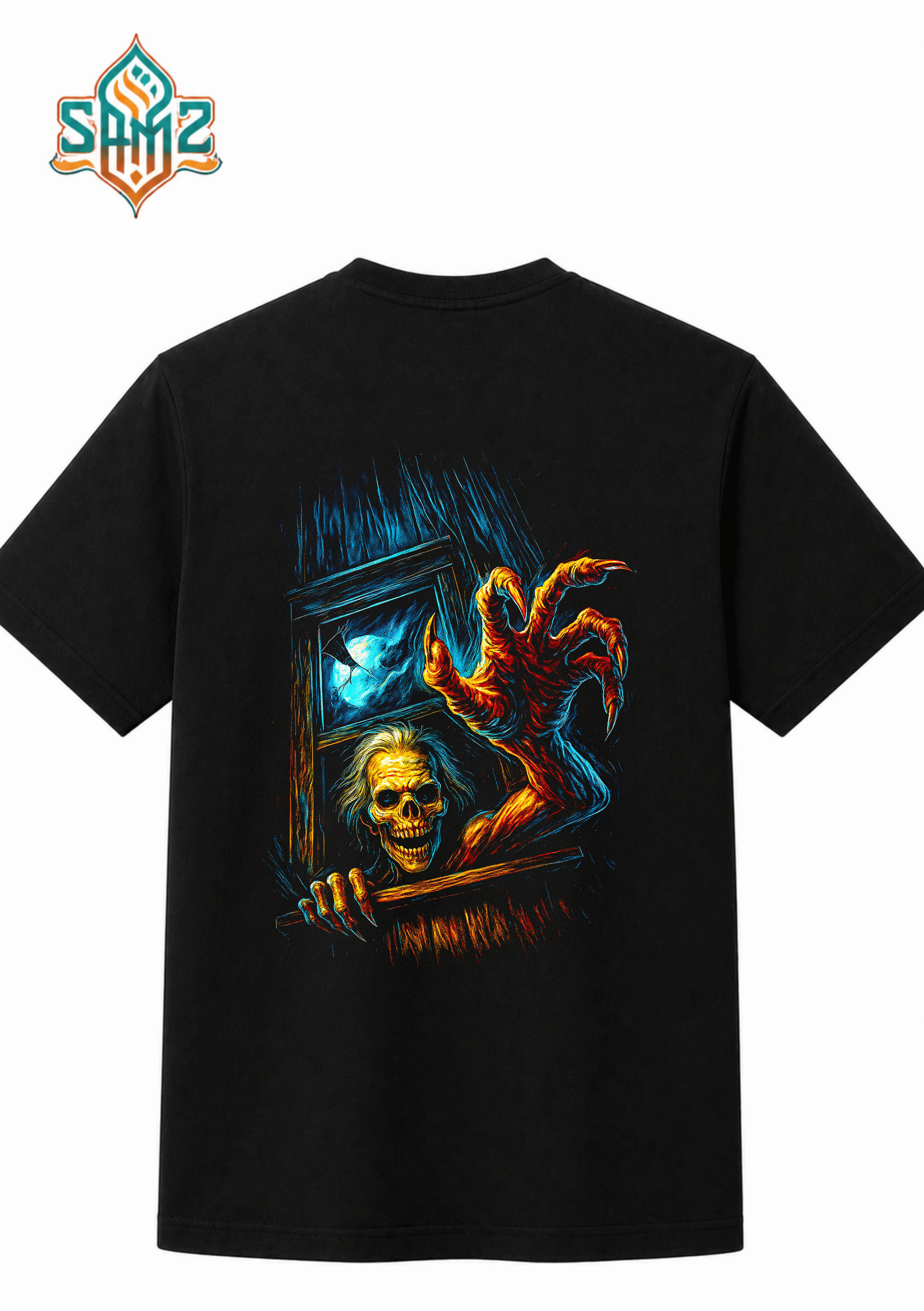 Skeleton In A Dark Window – Premium DTF Transfer Print for T-Shirts | Custom Heat Transfer Design Unisex | High Quality Shirt Printing | SAMZ 24