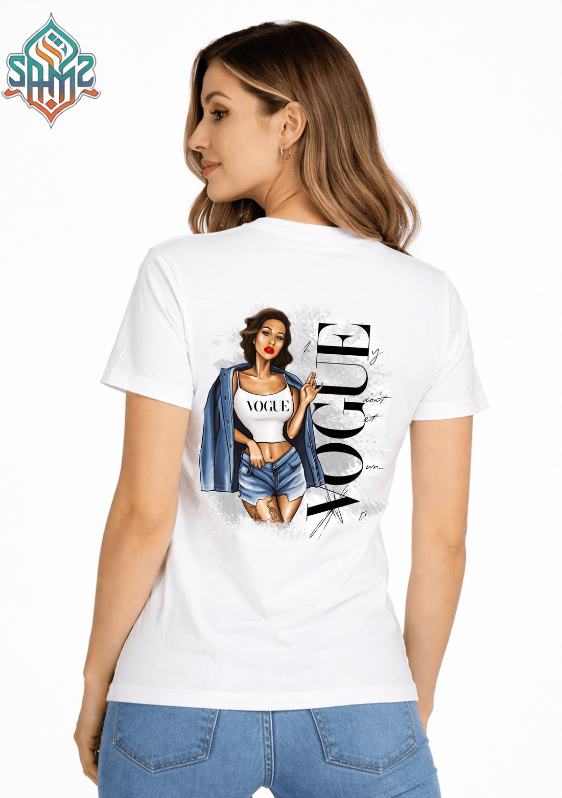 VOGUE WOMAN JEANS – Premium DTF Transfer Print for T-Shirts | Custom Heat Transfer Design for Men Women Kids | High Quality Graphic Shirt Printing | SAMZ 24