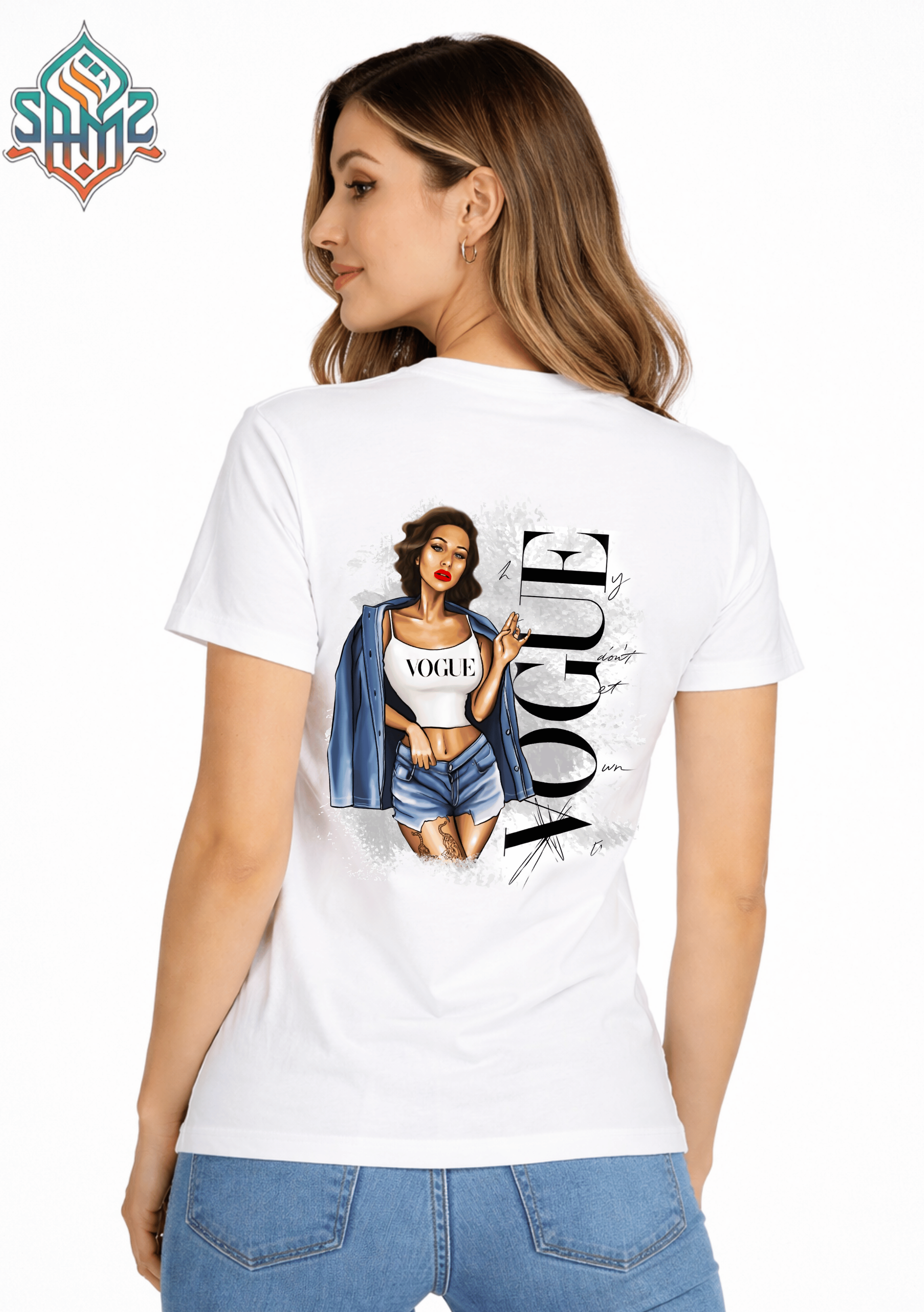 VOGUE WOMAN JEANS – Premium DTF Transfer Print for T-Shirts | Custom Heat Transfer Design for Men Women Kids | High Quality Graphic Shirt Printing | SAMZ 24