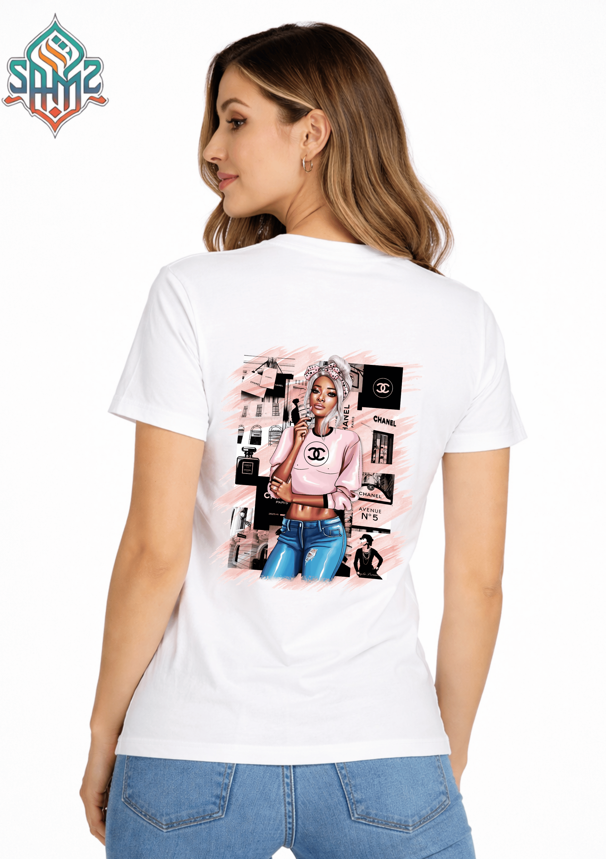CHANEL WOMAN PINK – Premium DTF Transfer Print for T-Shirts | Custom Heat Transfer Design for Men Women Kids | High Quality Graphic Shirt Printing | SAMZ 24