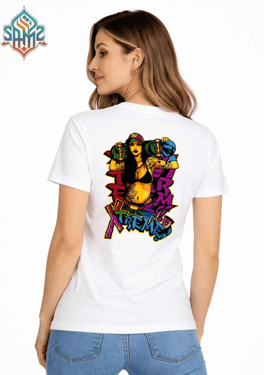 Street Skater Girl Tattoo Art – Premium DTF Transfer Print for T-Shirts | Custom Heat Transfer Unisex | High Quality Shirt Printing | SAMZ 24