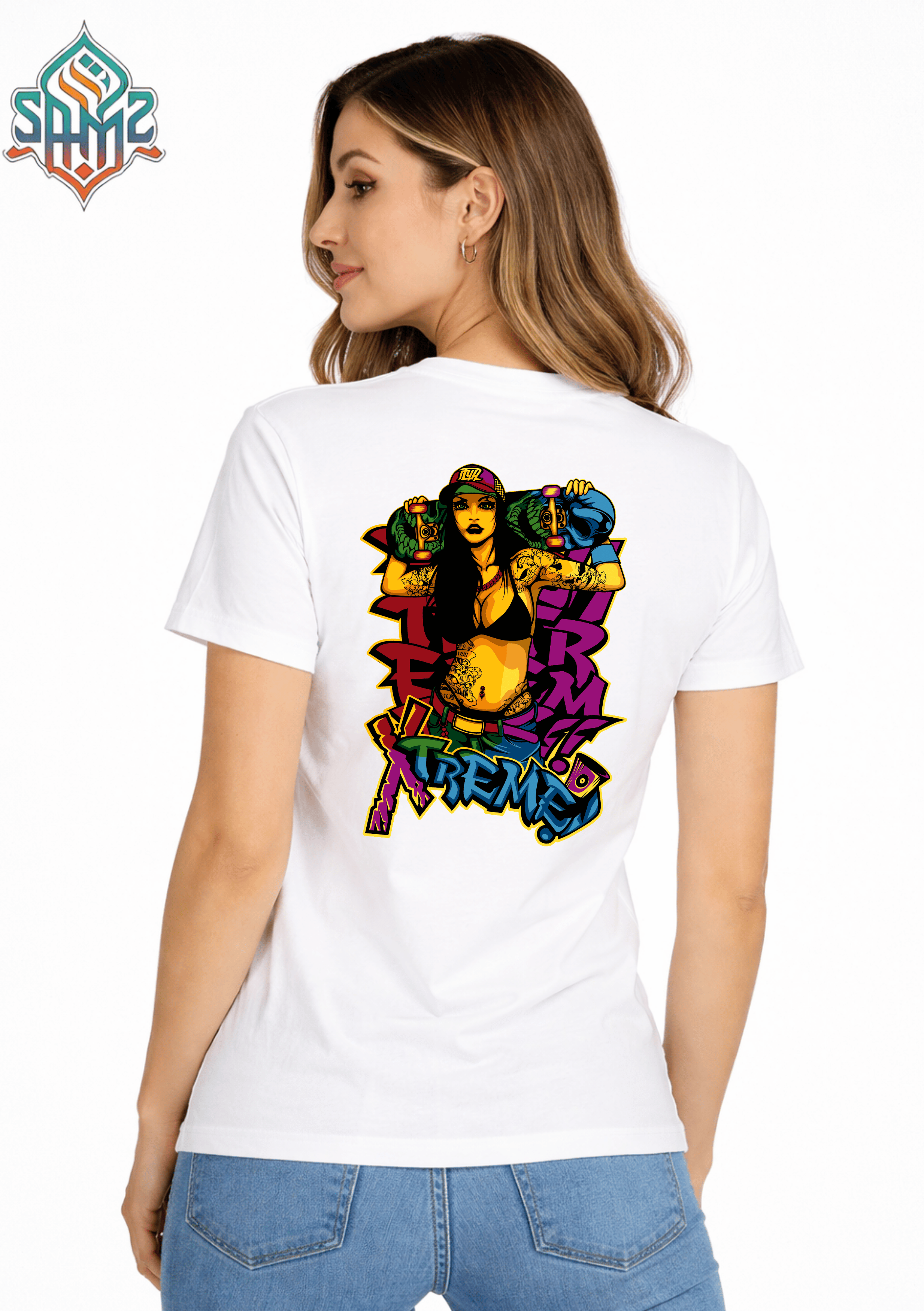 Street Skater Girl Tattoo Art – Premium DTF Transfer Print for T-Shirts | Custom Heat Transfer Unisex | High Quality Shirt Printing | SAMZ 24