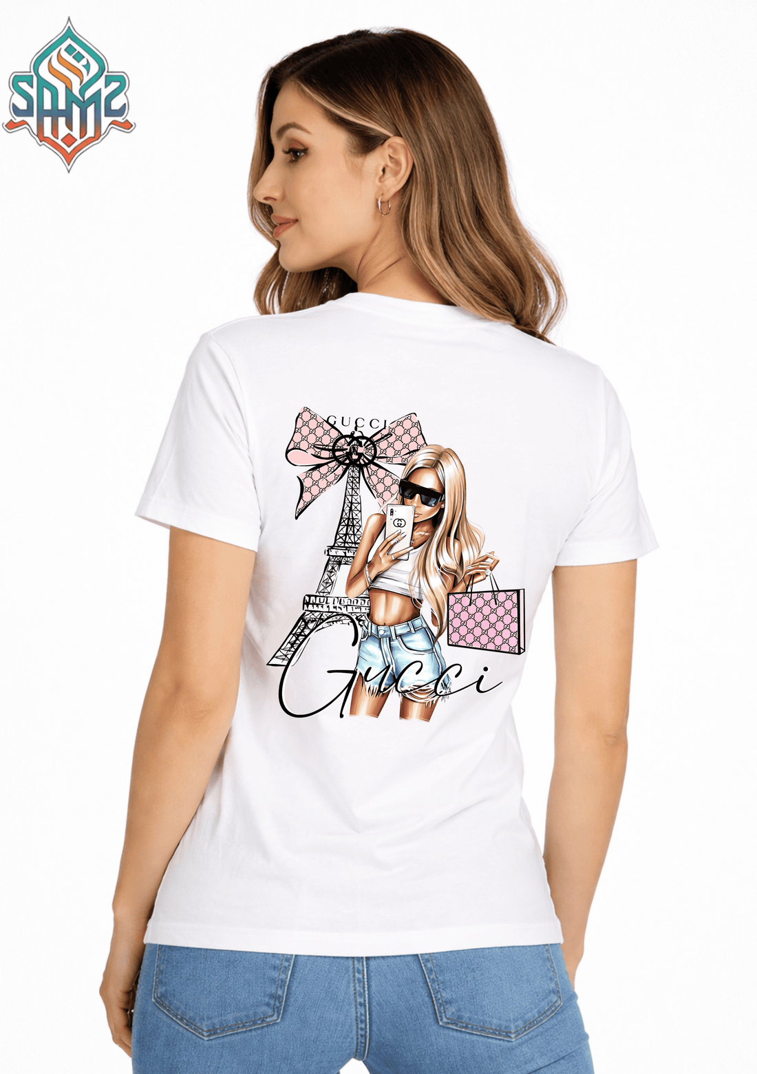 GUCCI PARIS WOMAN – Premium DTF Transfer Print for T-Shirts | Custom Heat Transfer Design for Men Women Kids | High Quality Graphic Shirt Printing | SAMZ 24