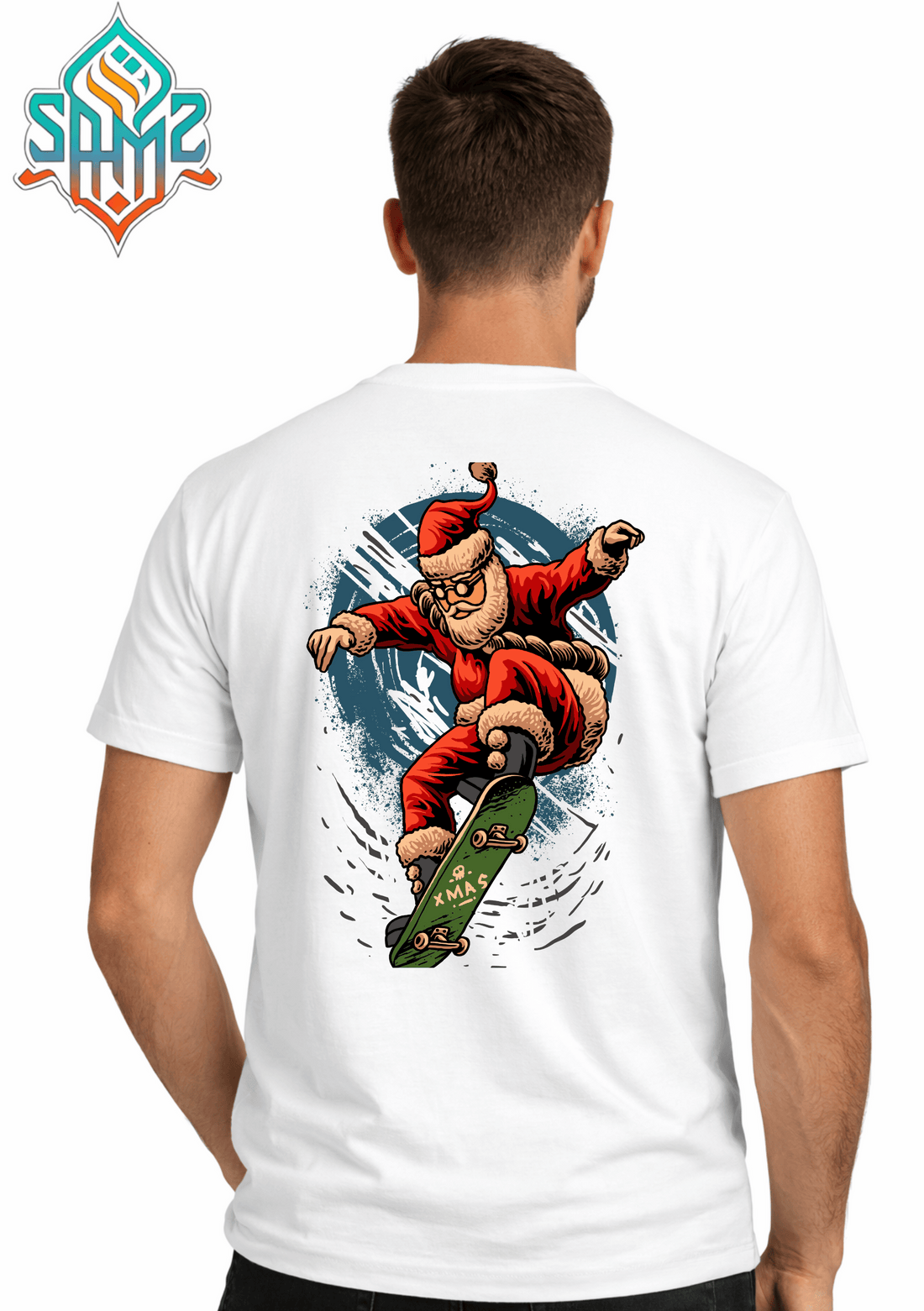 Skate Santa  – Premium DTF Transfer Print for T-Shirts | Custom Heat Transfer Design Unisex | High Quality Shirt Printing | SAMZ 24