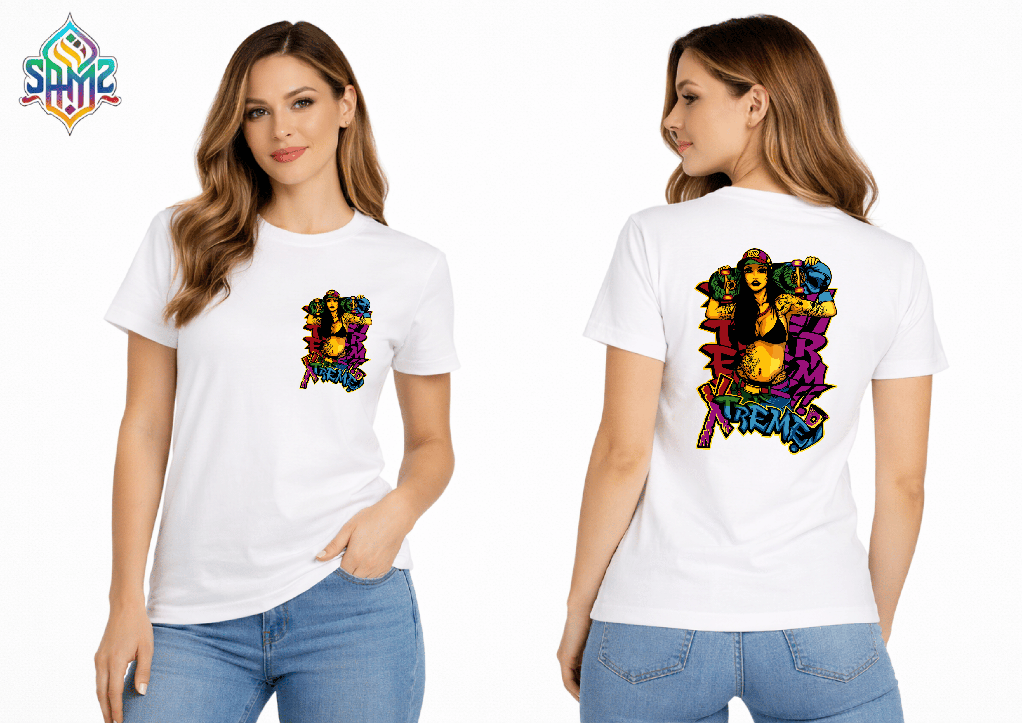Street Skater Girl Tattoo Art – Premium DTF Transfer Print for T-Shirts | Custom Heat Transfer Unisex | High Quality Shirt Printing | SAMZ 24