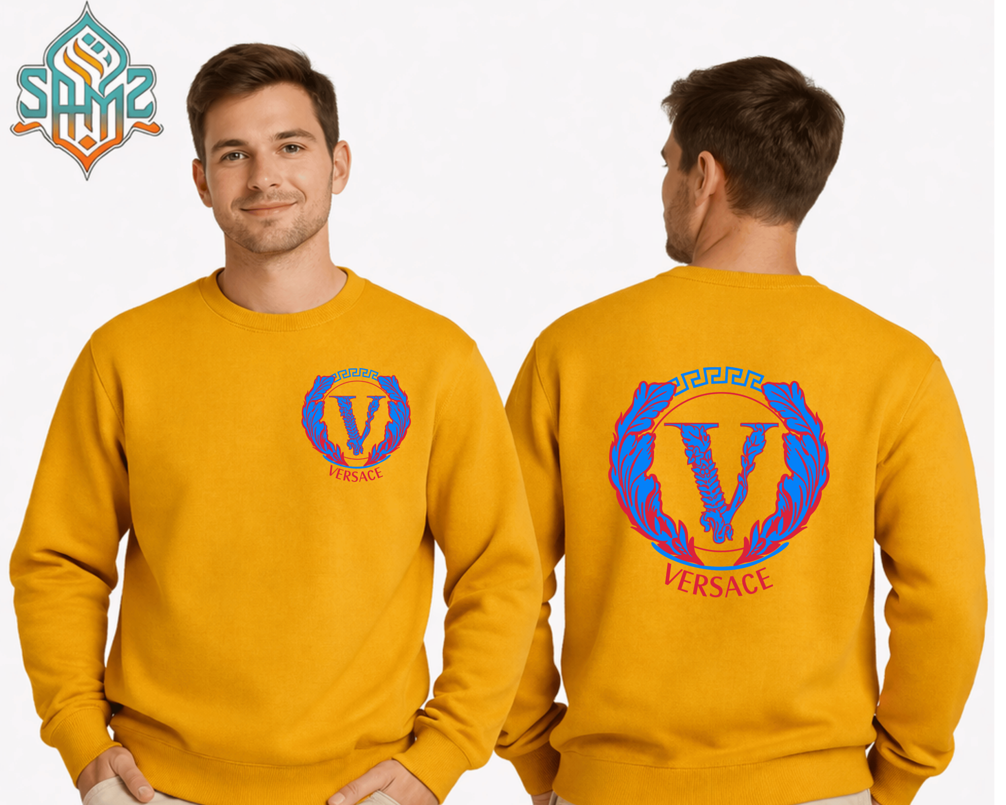 Versace Blue Crest Logo – Premium DTF Transfer Print for T-Shirts | Custom Heat Transfer Unisex | High Quality Shirt Printing | SAMZ 24