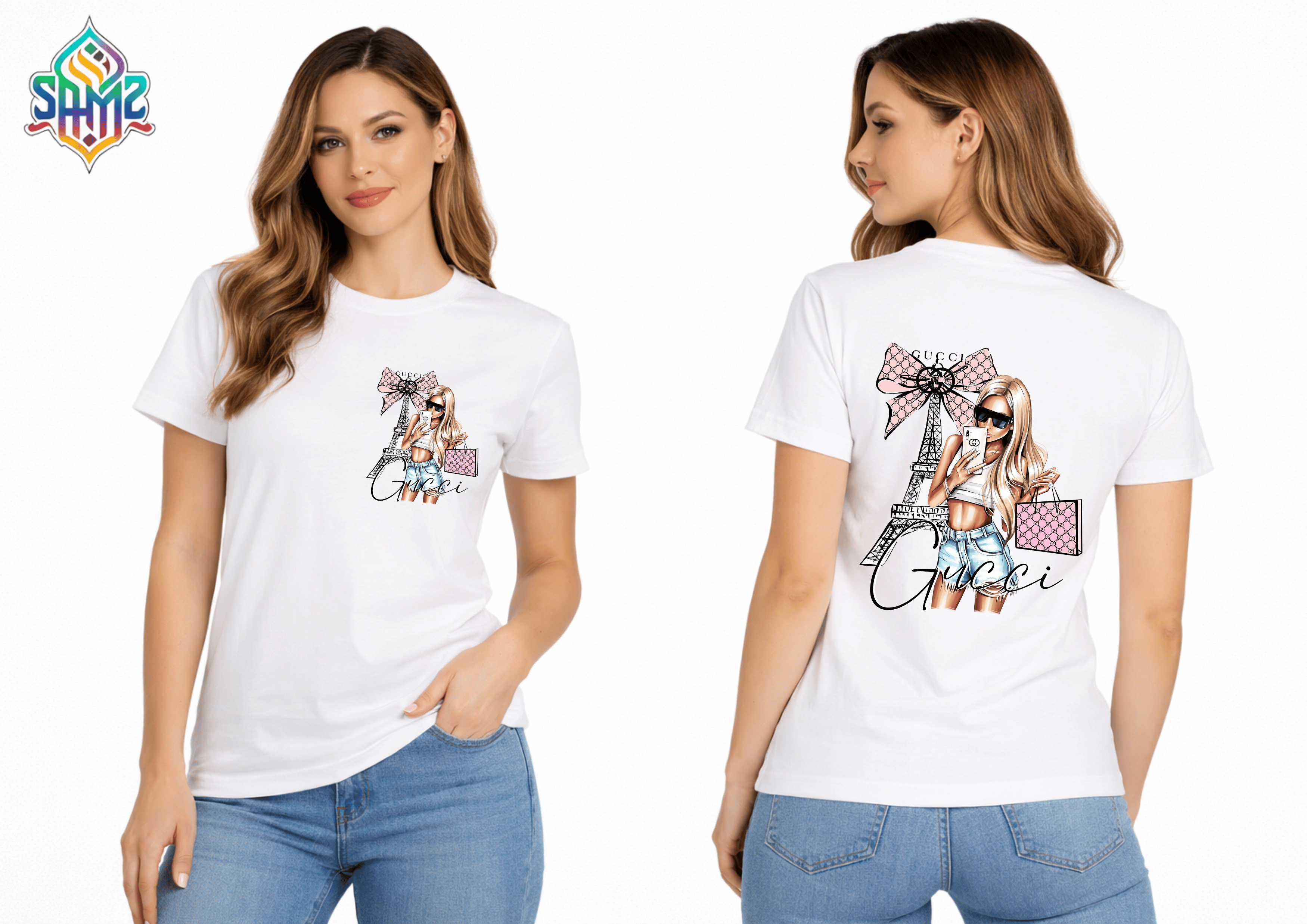 GUCCI PARIS WOMAN – Premium DTF Transfer Print for T-Shirts | Custom Heat Transfer Design for Men Women Kids | High Quality Graphic Shirt Printing | SAMZ 24