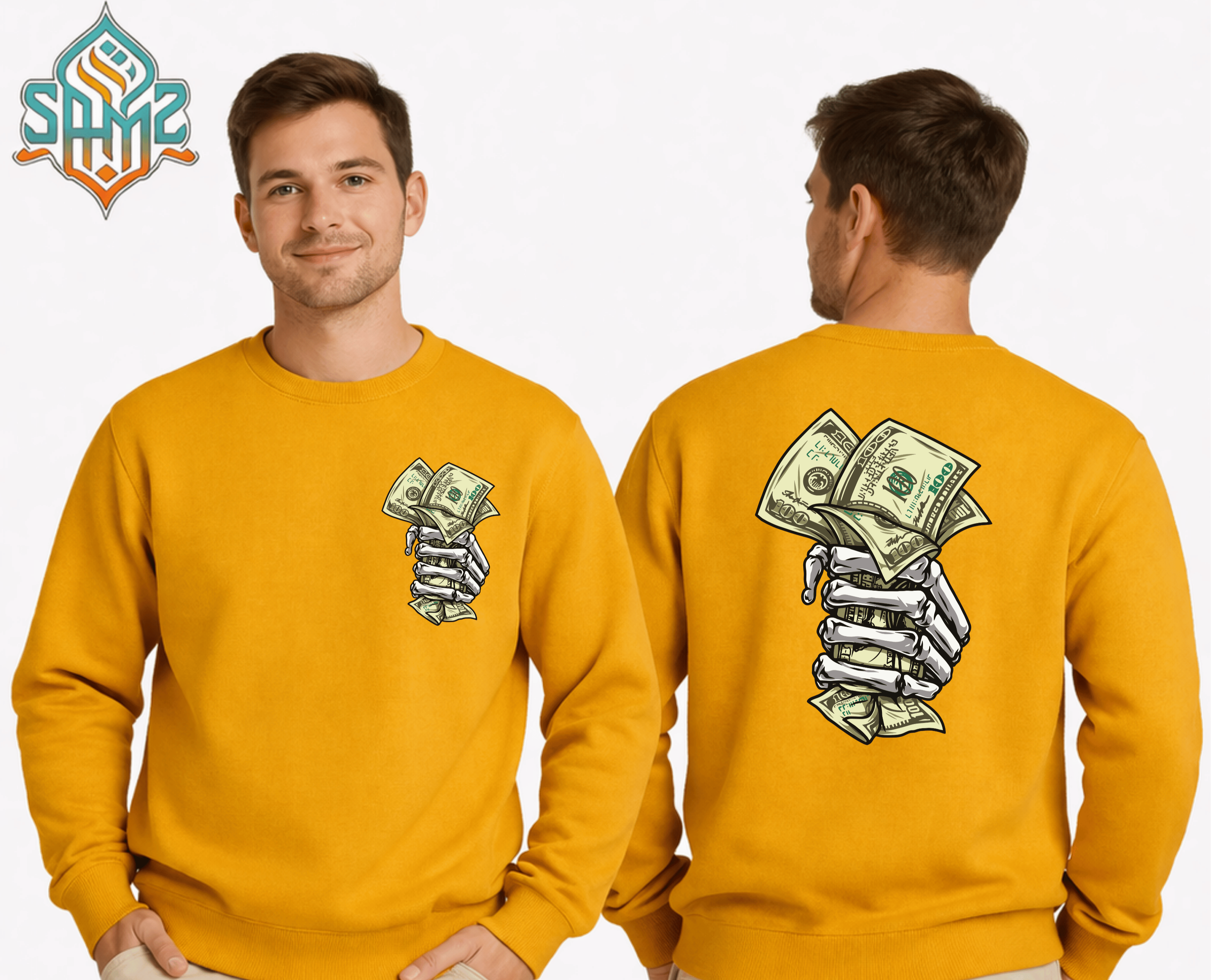 Cash in Skelton Hand – Premium DTF Transfer Print for T-Shirts | Custom Heat Transfer Unisex | High Quality Shirt Printing | SAMZ 24