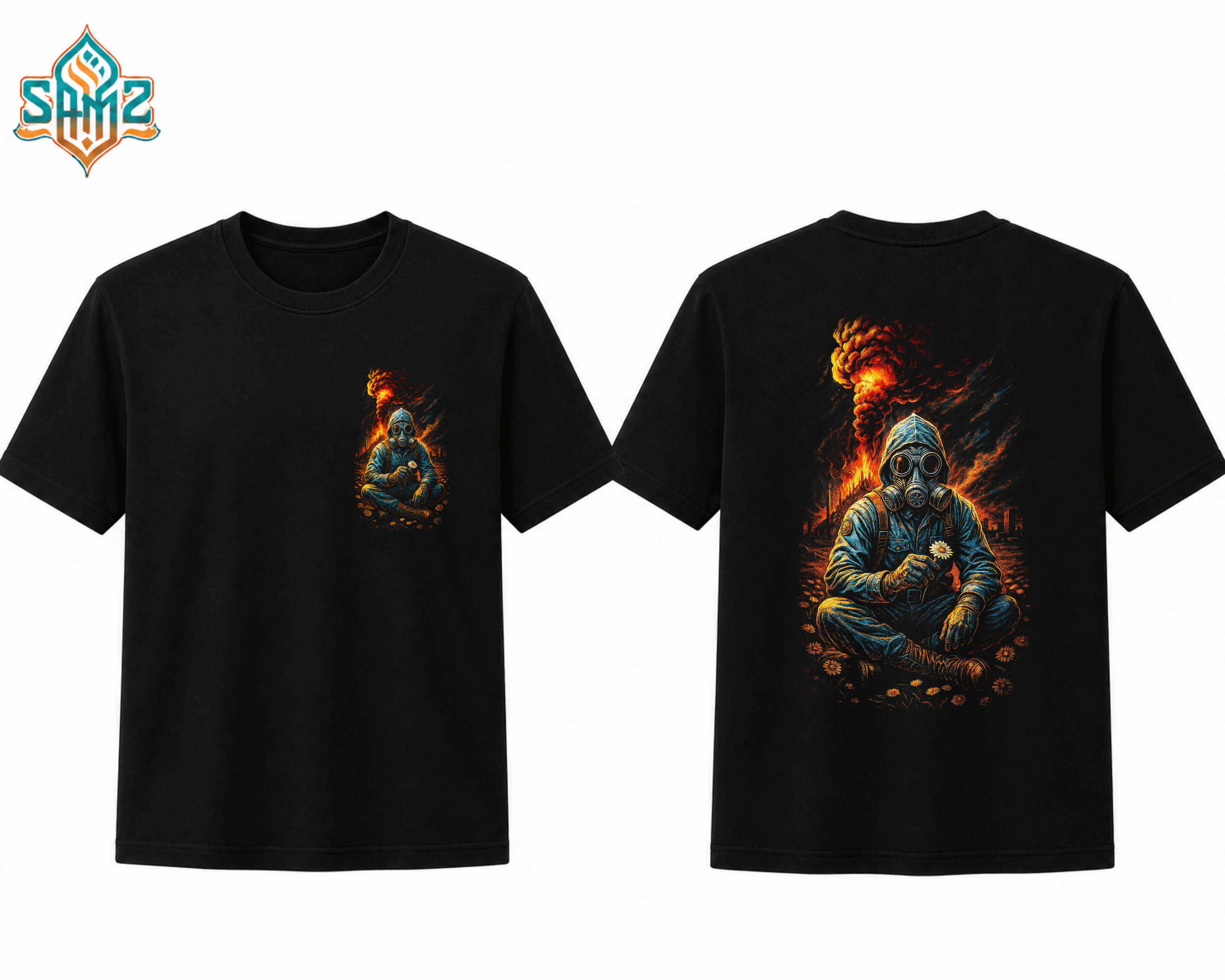 Gas Mask Men Realistic Impact Art – Premium DTF Transfer Print for T-Shirts | Custom Heat Transfer Design Unisex | High Quality Shirt Printing | SAMZ 24