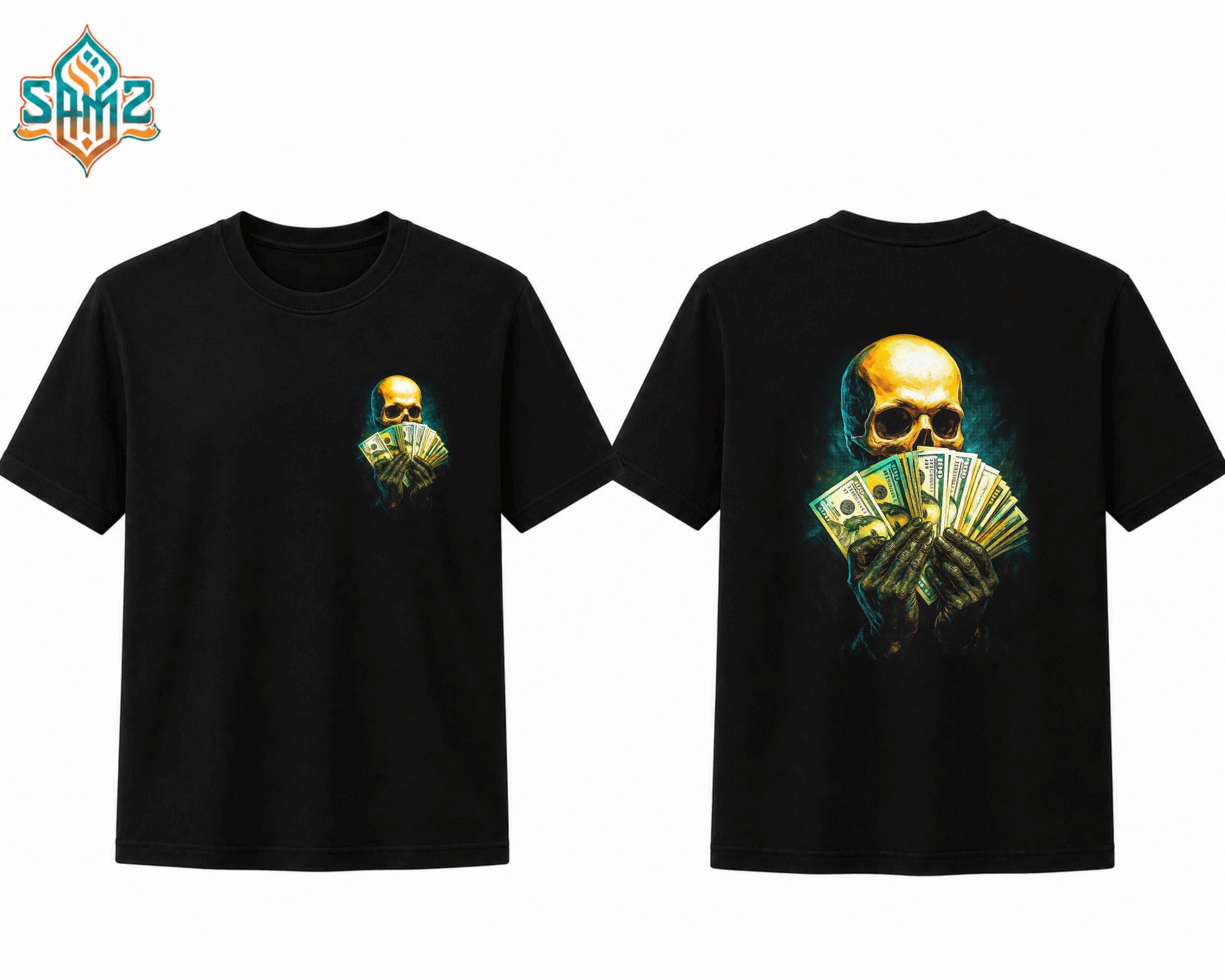 Money Games Pose Dynamic Skull – Premium DTF Transfer Print for T-Shirts | Custom Heat Transfer Design Unisex | High Quality Shirt Printing | SAMZ 24