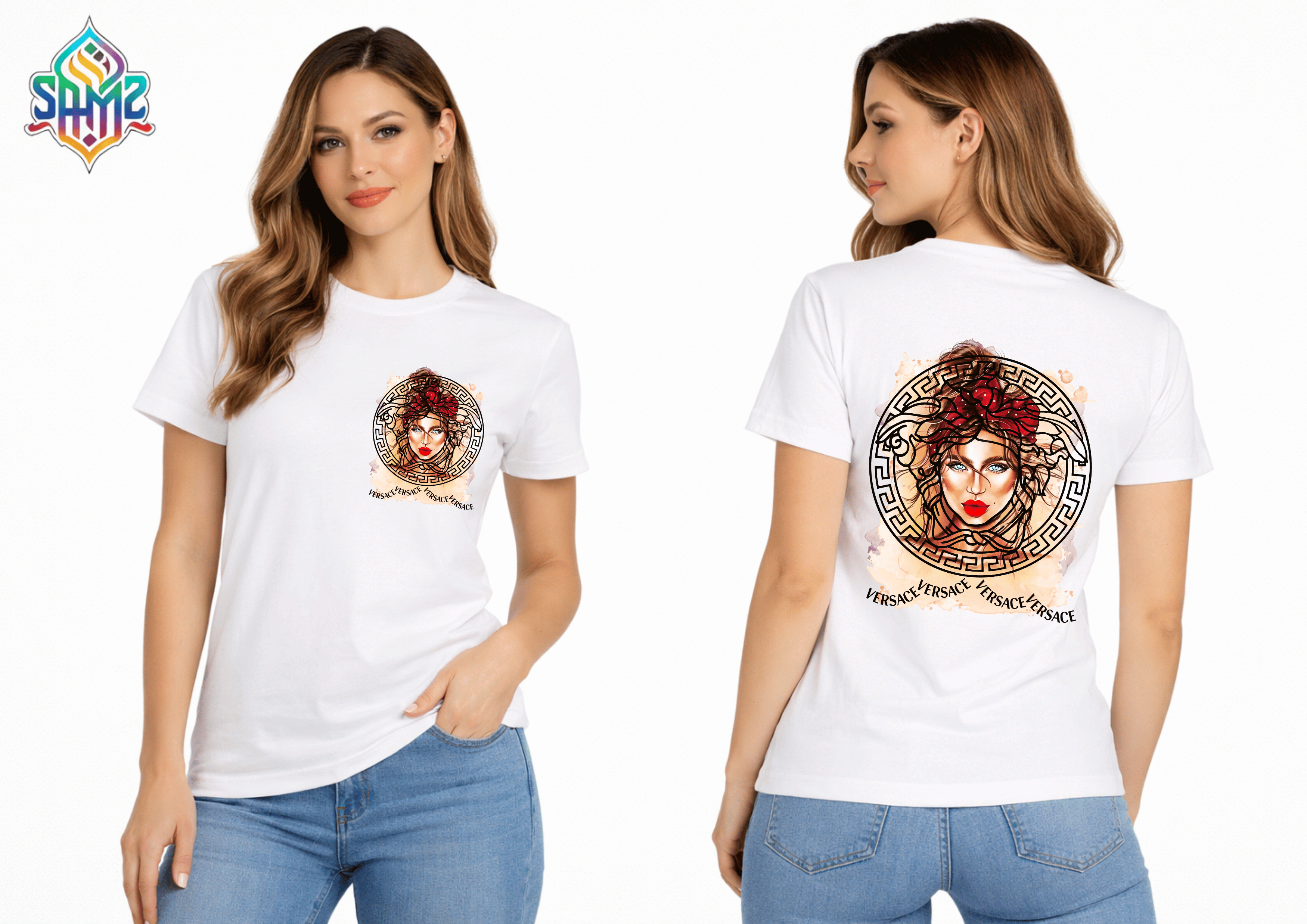 WOMAN VERSACE – Premium DTF Transfer Print for T-Shirts | Custom Heat Transfer Design for Men Women Kids | High Quality Graphic Shirt Printing | SAMZ 24