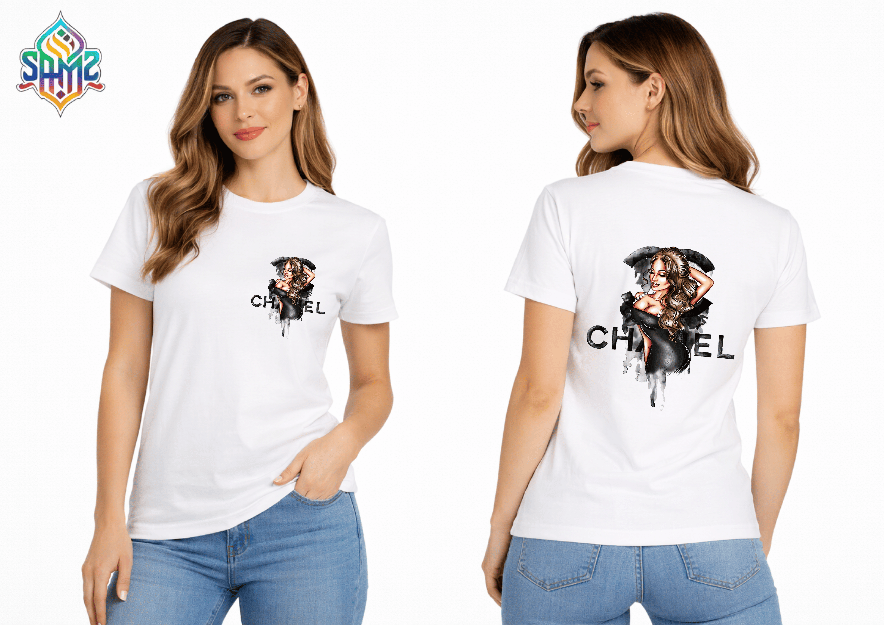 WOMAN CHANEL – Premium DTF Transfer Print for T-Shirts | Custom Heat Transfer Design for Men Women Kids | High Quality Graphic Shirt Printing | SAMZ 24
