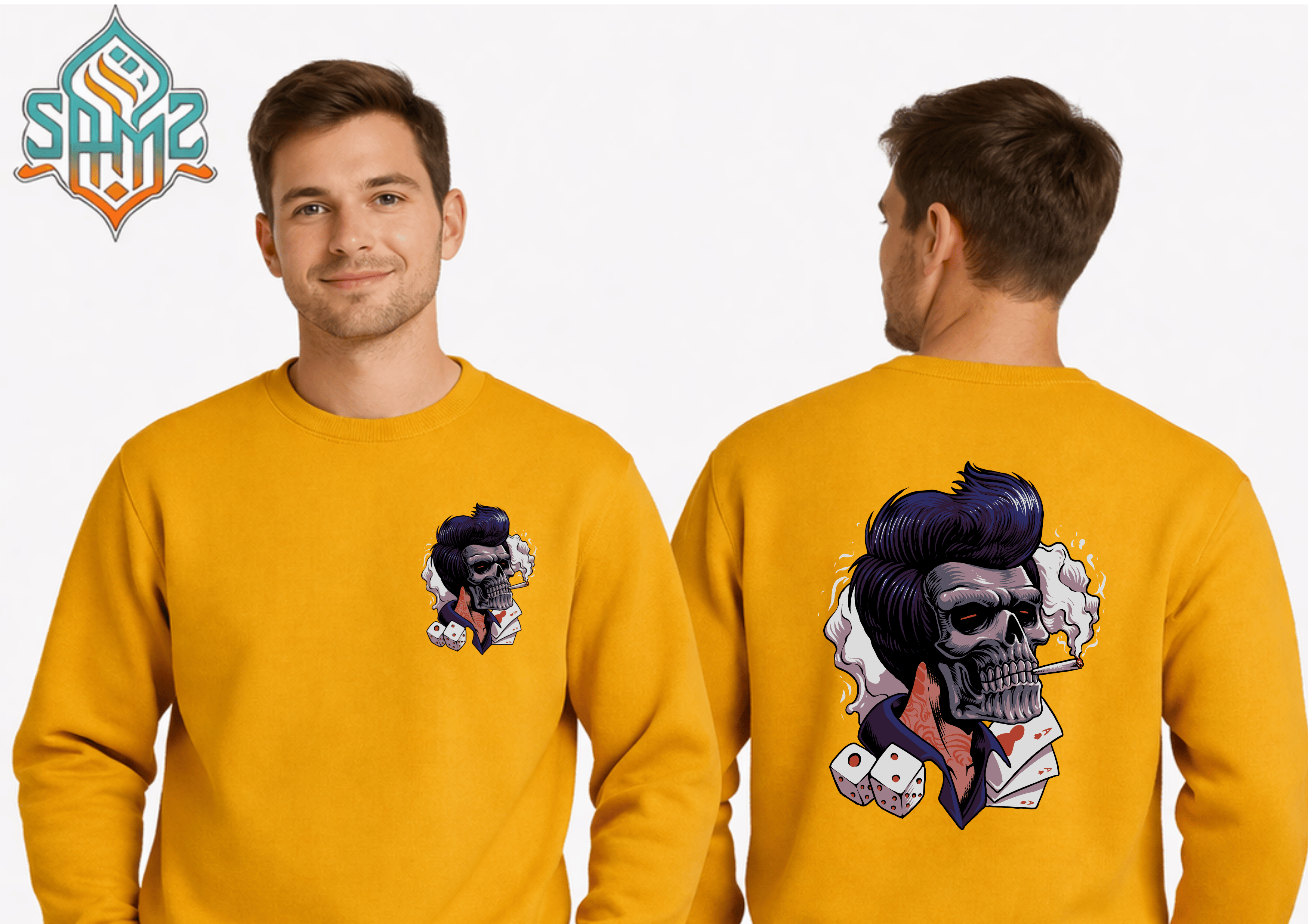 Skull Gambler Smoke – Premium DTF Transfer Print for T-Shirts | Custom Heat Transfer Unisex | High Quality Shirt Printing | SAMZ 24
