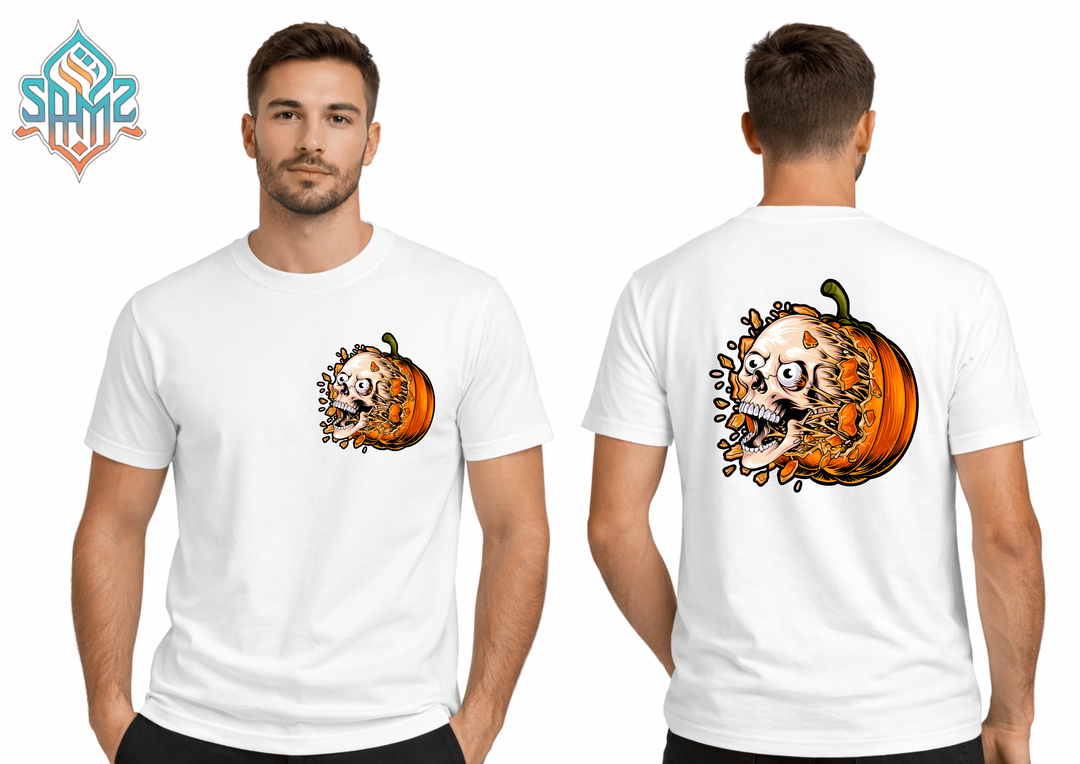 Pumpkin Skull – Premium DTF Transfer Print for T-Shirts | Custom Heat Transfer Design Unisex | High Quality Shirt Printing | SAMZ 24