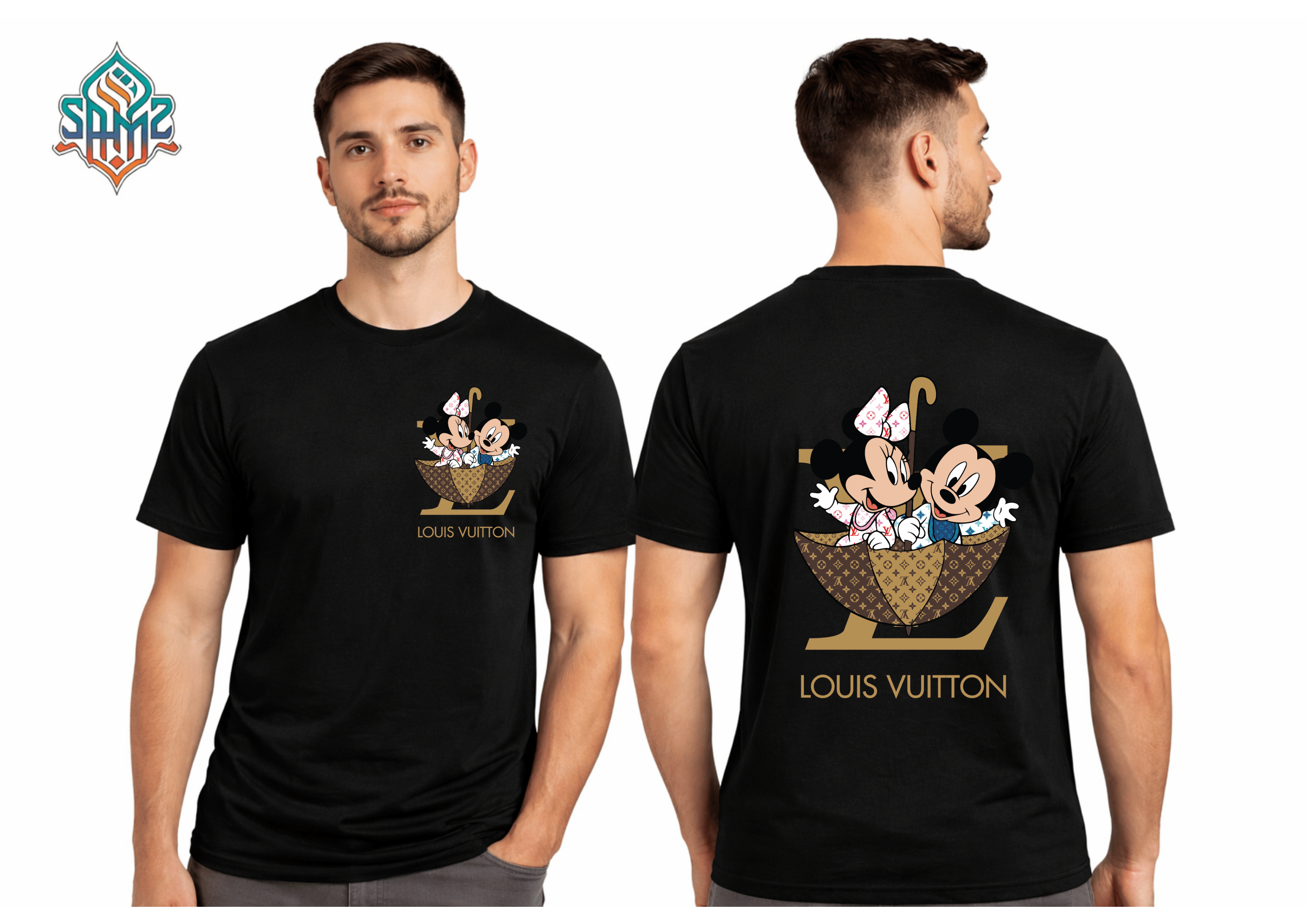 Louis Vuitton Mickey Mouse Couple – Premium DTF Transfer Print for T-Shirts | Custom Heat Transfer Design for Men Women Kids | High Quality Graphic Shirt Printing | SAMZ 24