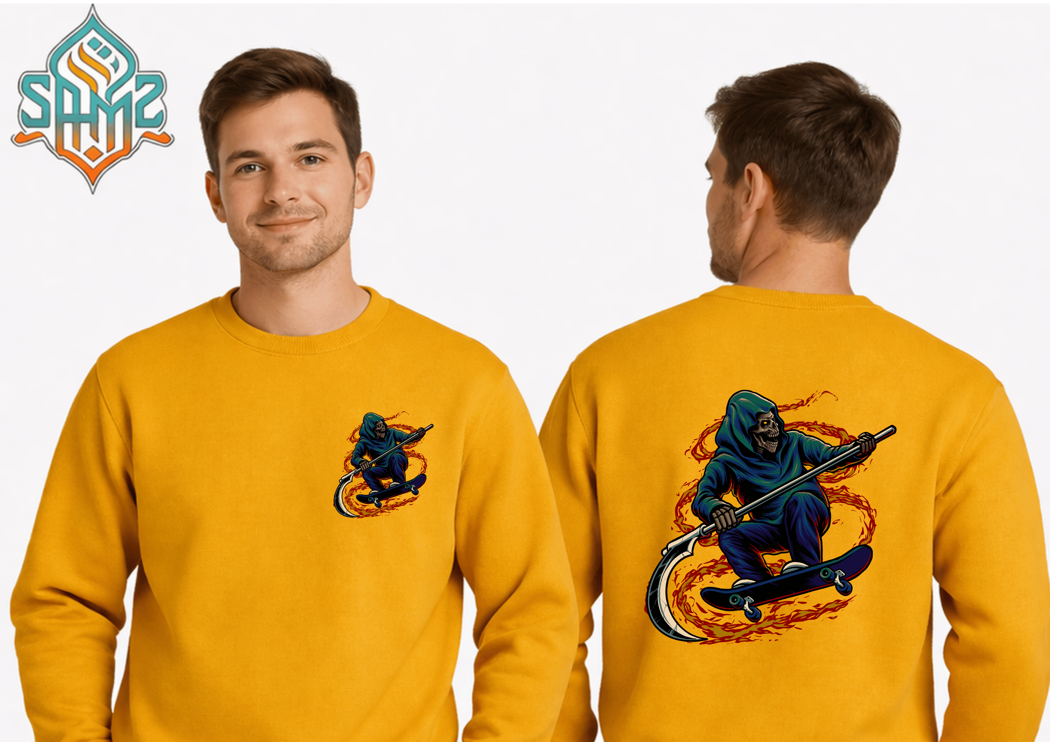 Skate Reaper Fire Ride – Premium DTF Transfer Print for T-Shirts | Custom Heat Transfer Unisex | High Quality Shirt Printing | SAMZ 24